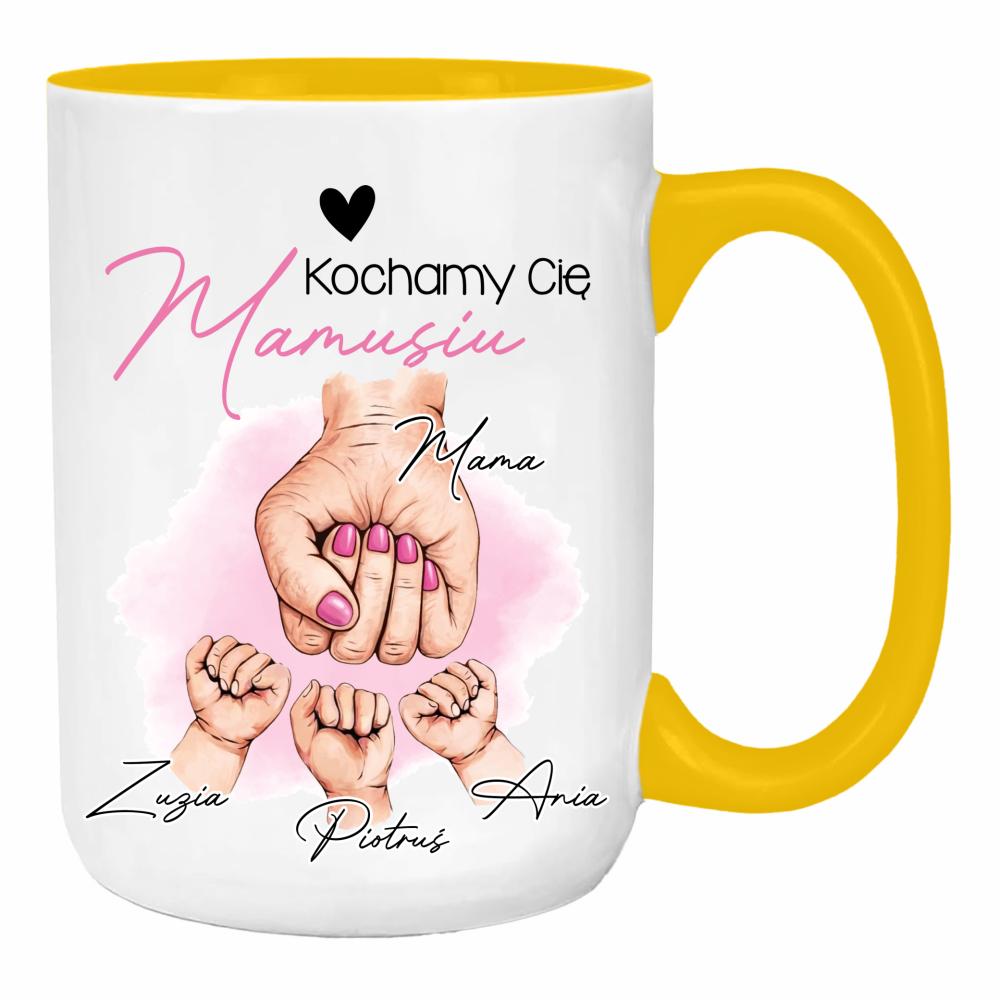 Kochamy Cię mamusiu duży kubek ucho kolor kolor żółty