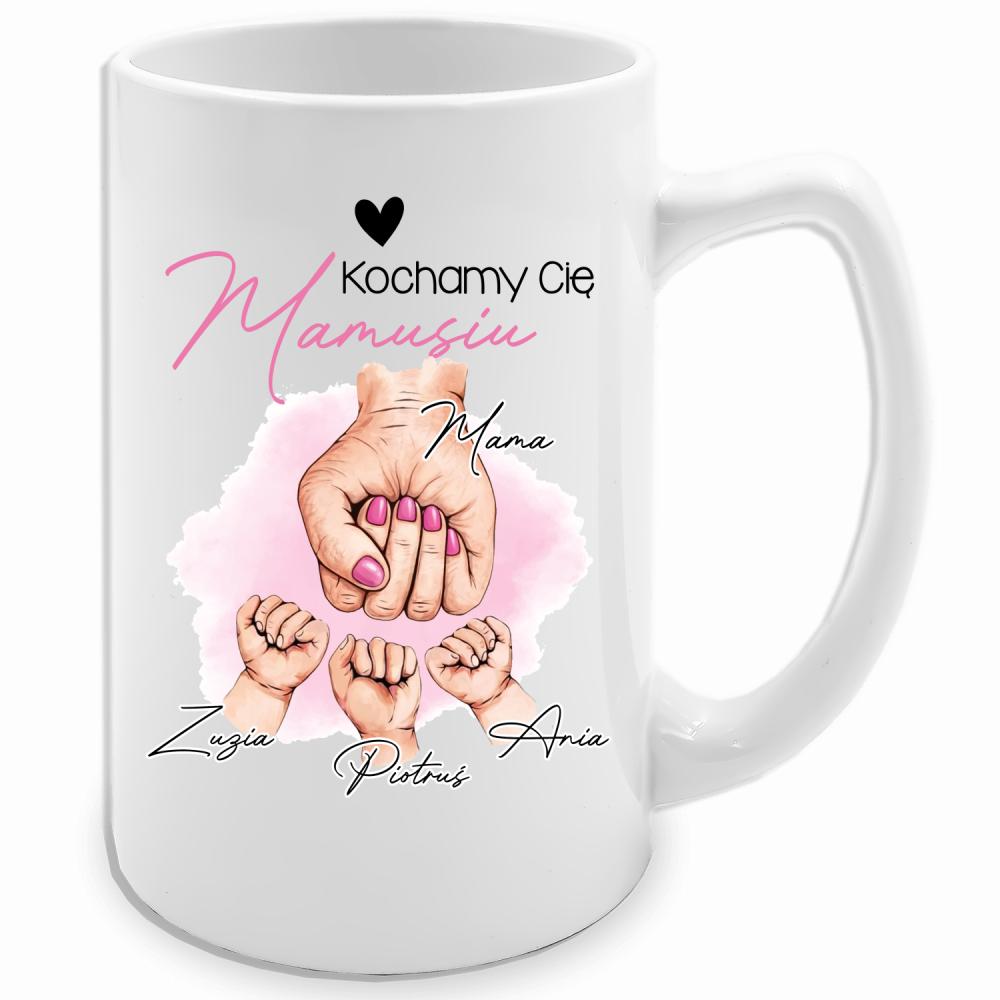 Kochamy Cię mamusiu kubek biały 413 ml kolor pink