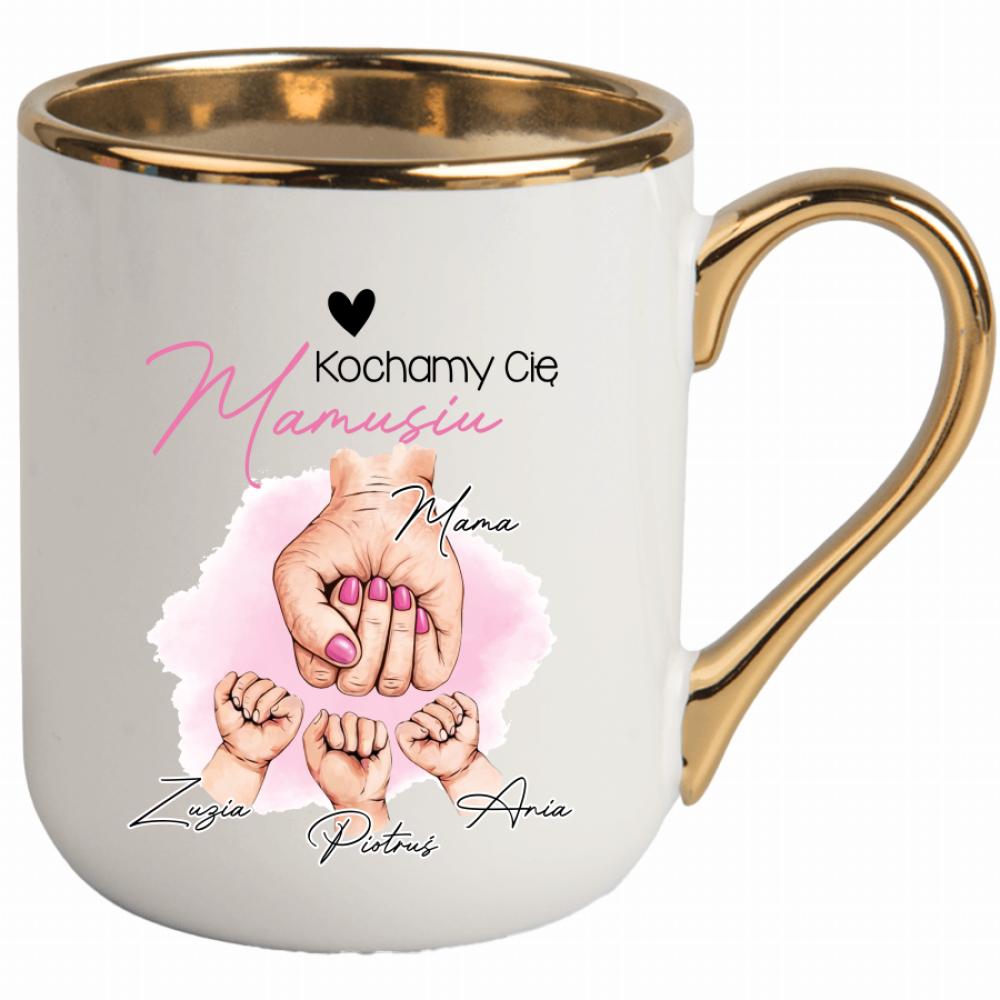 Kochamy Cię mamusiu kubek elegant biały kolor miętowo zielony