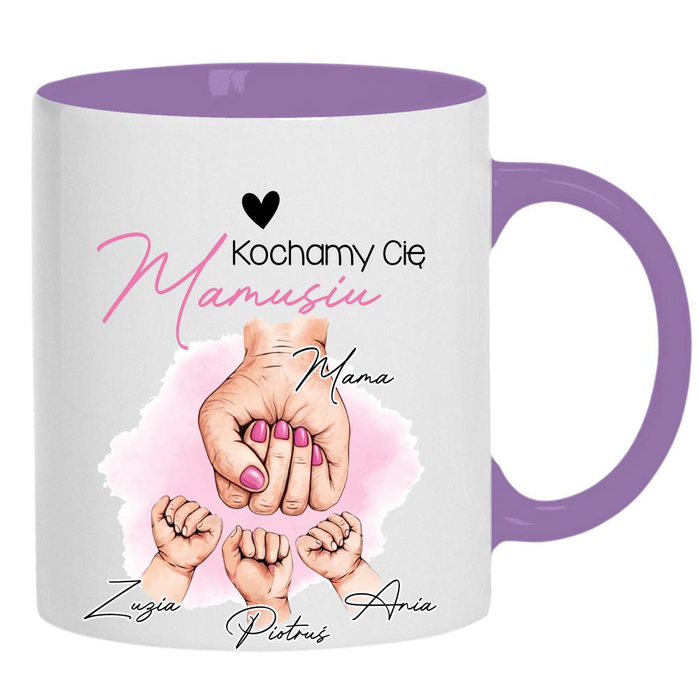 Kochamy Cię mamusiu kubek ucho kolor kolor jasnofioletowy