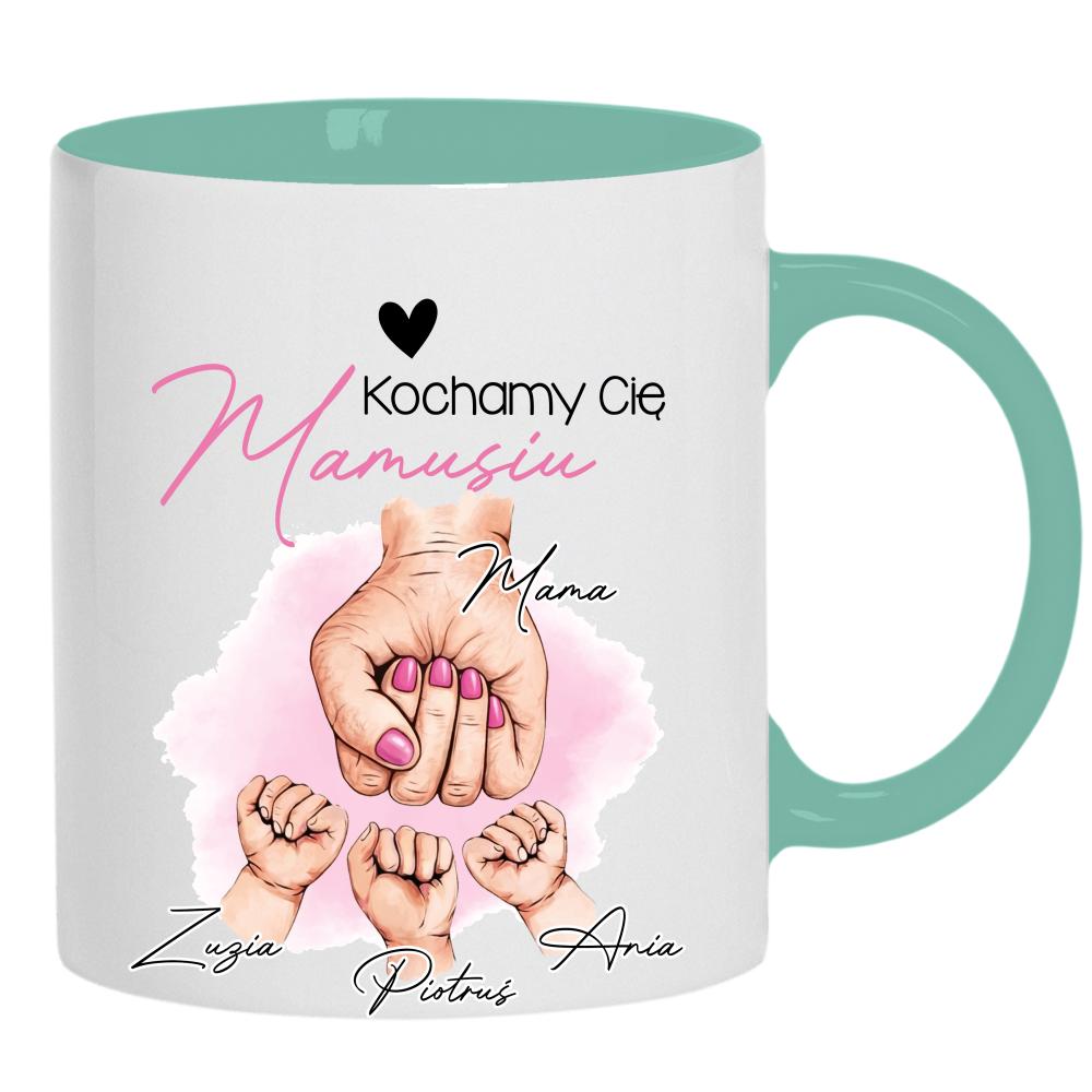 Kochamy Cię mamusiu kubek ucho kolor kolor miętowo zielony
