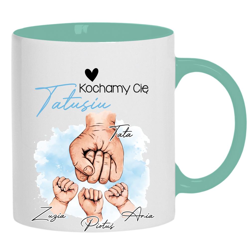 Kochamy Cię, Tatusiu kubek ucho kolor kolor miętowo zielony