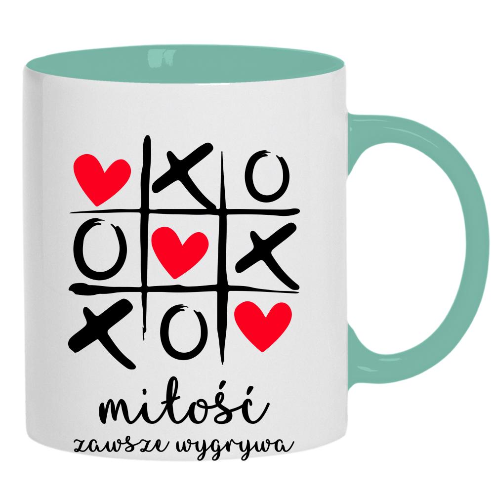 Kochanie pamiętaj, że nie ważne gdzie jestem kubek ucho kolor kolor miętowo zielony