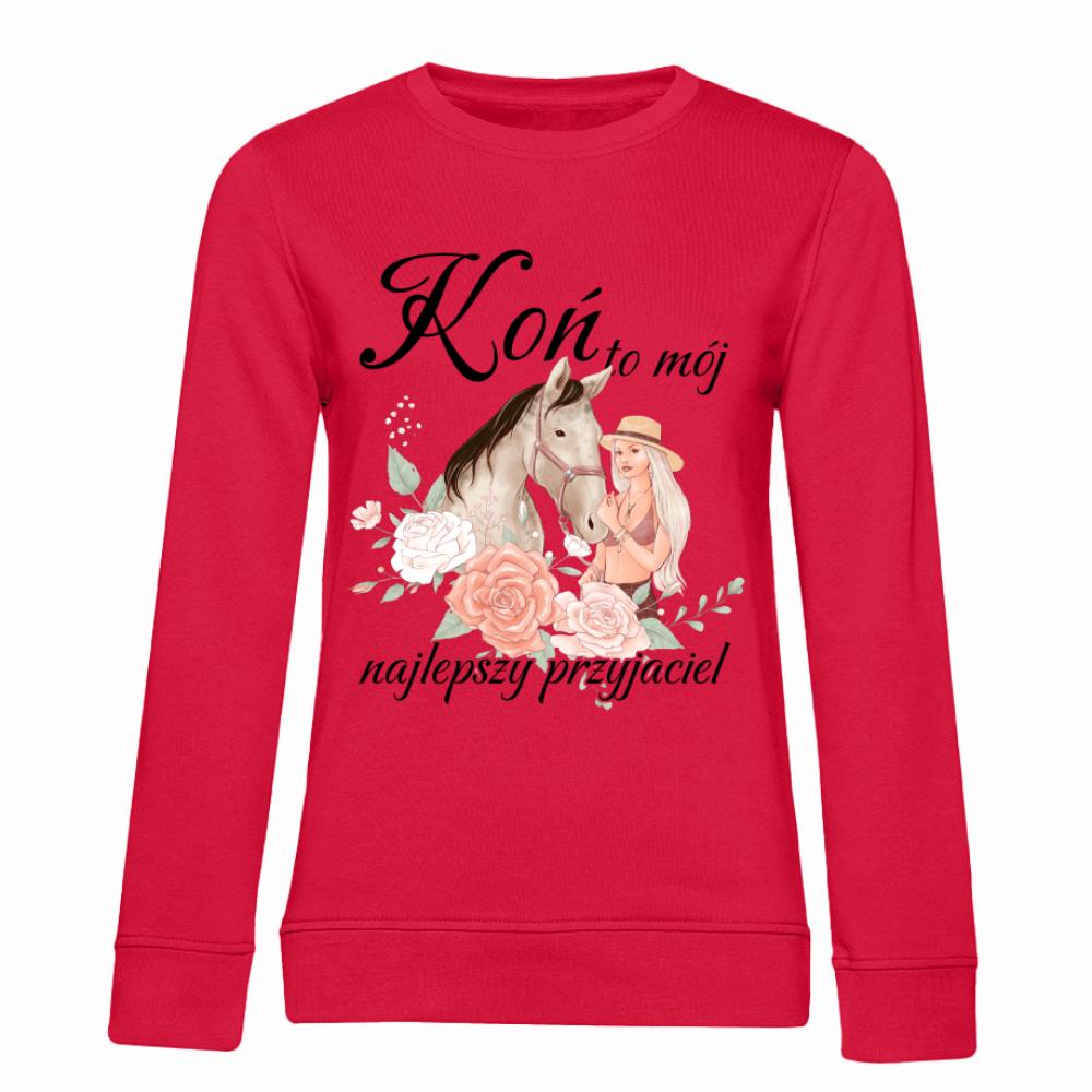 Koń to mój najlepszy przyjaciel bluza damska bez kaptura kolor czerwony