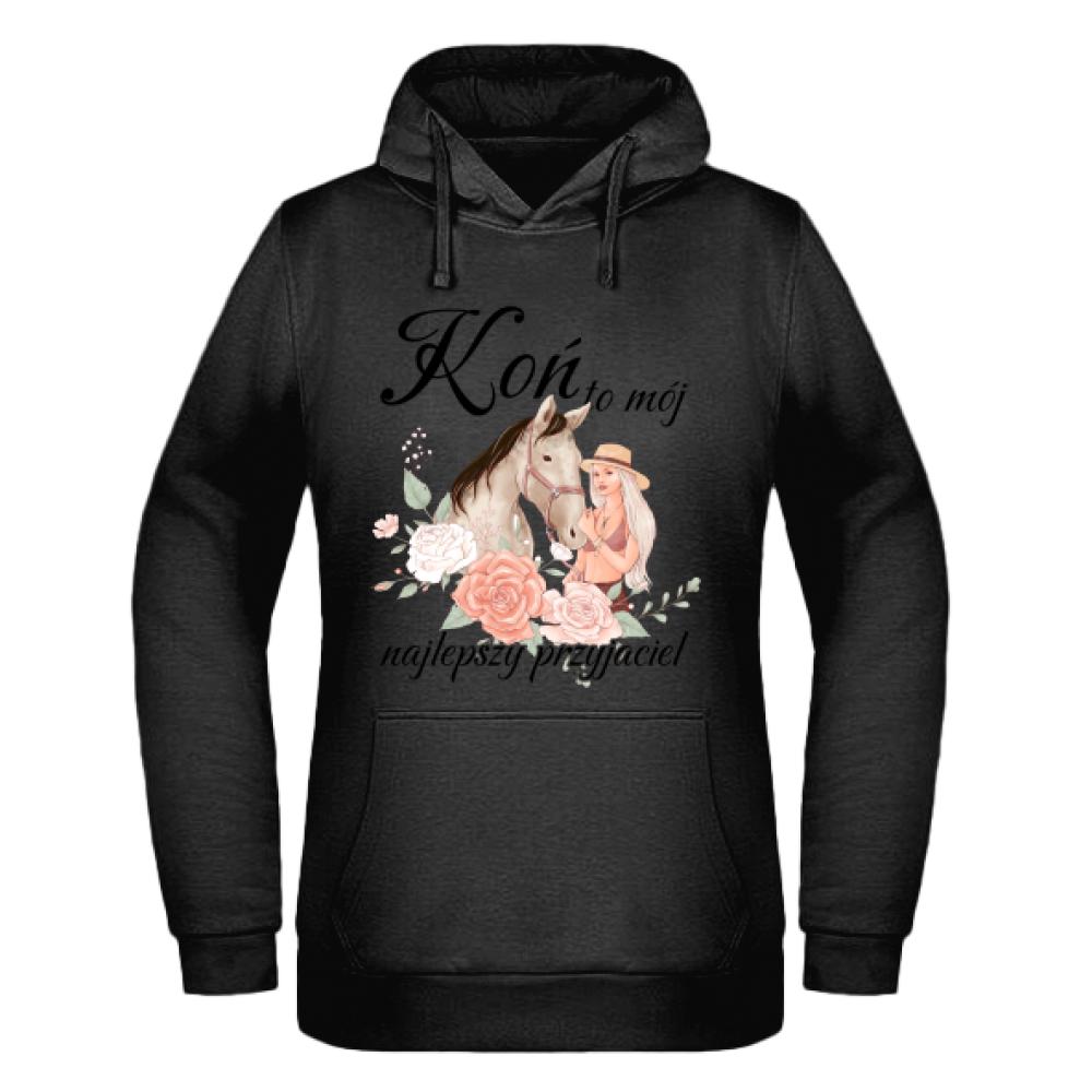 Koń to mój najlepszy przyjaciel bluza damska z kapturem kolor czarnyy