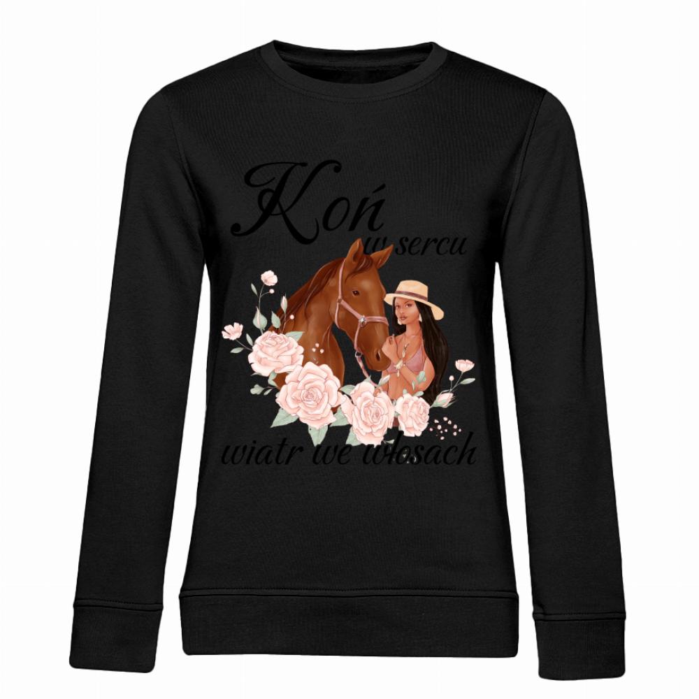 Koń w sercu, wiatr we włosach bluza damska bez kaptura kolor biały