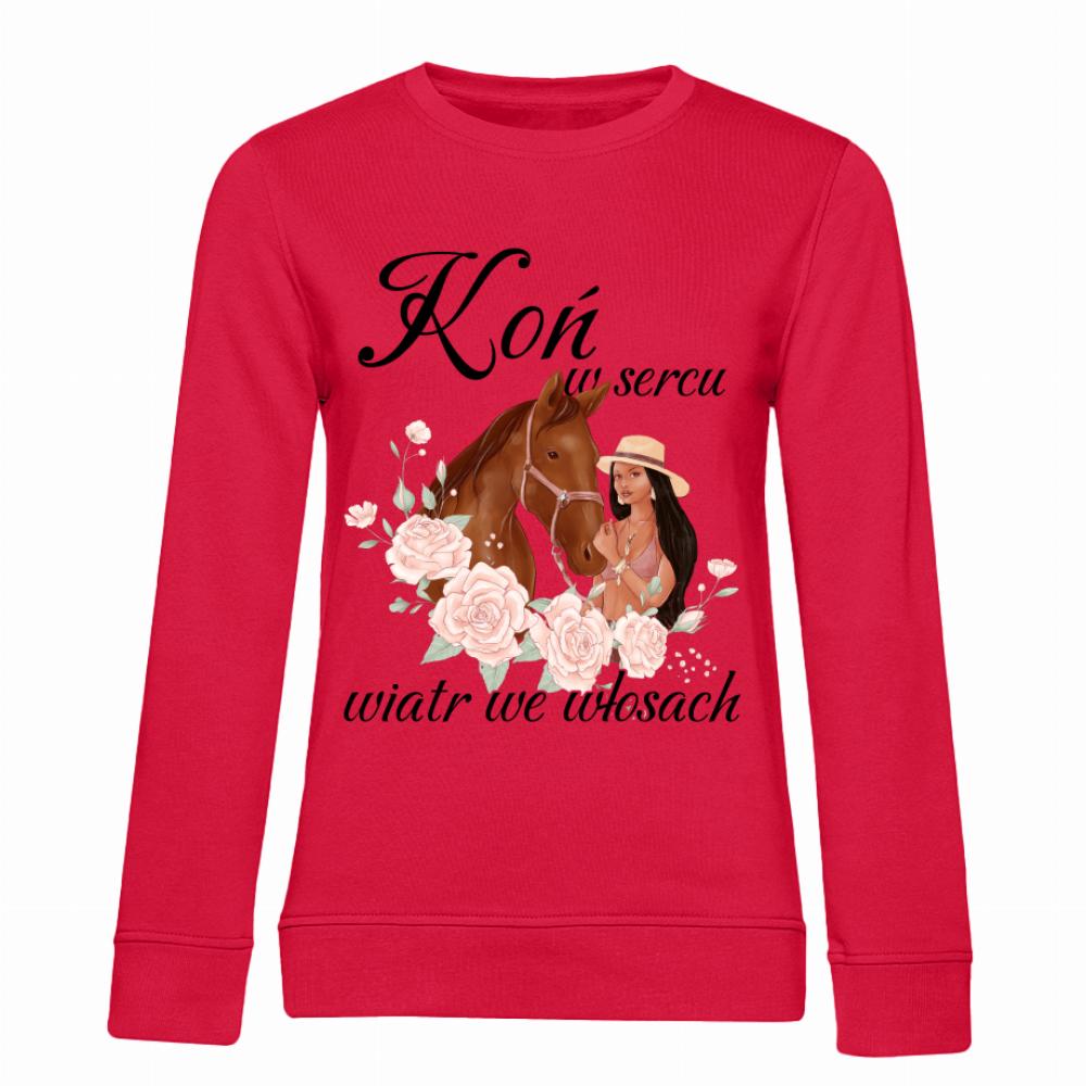 Koń w sercu, wiatr we włosach bluza damska bez kaptura kolor czerwony