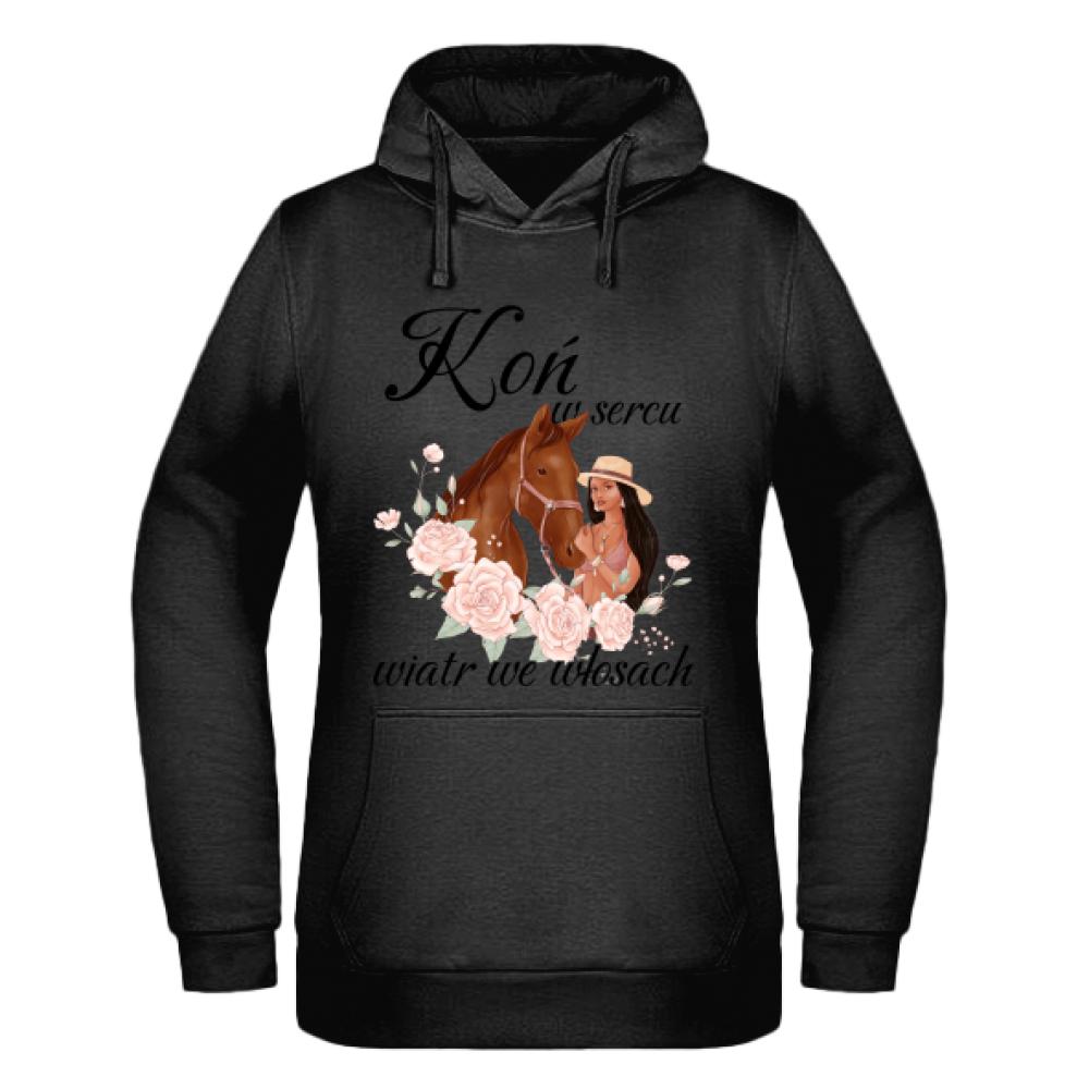 Koń w sercu, wiatr we włosach bluza damska z kapturem kolor czerwony