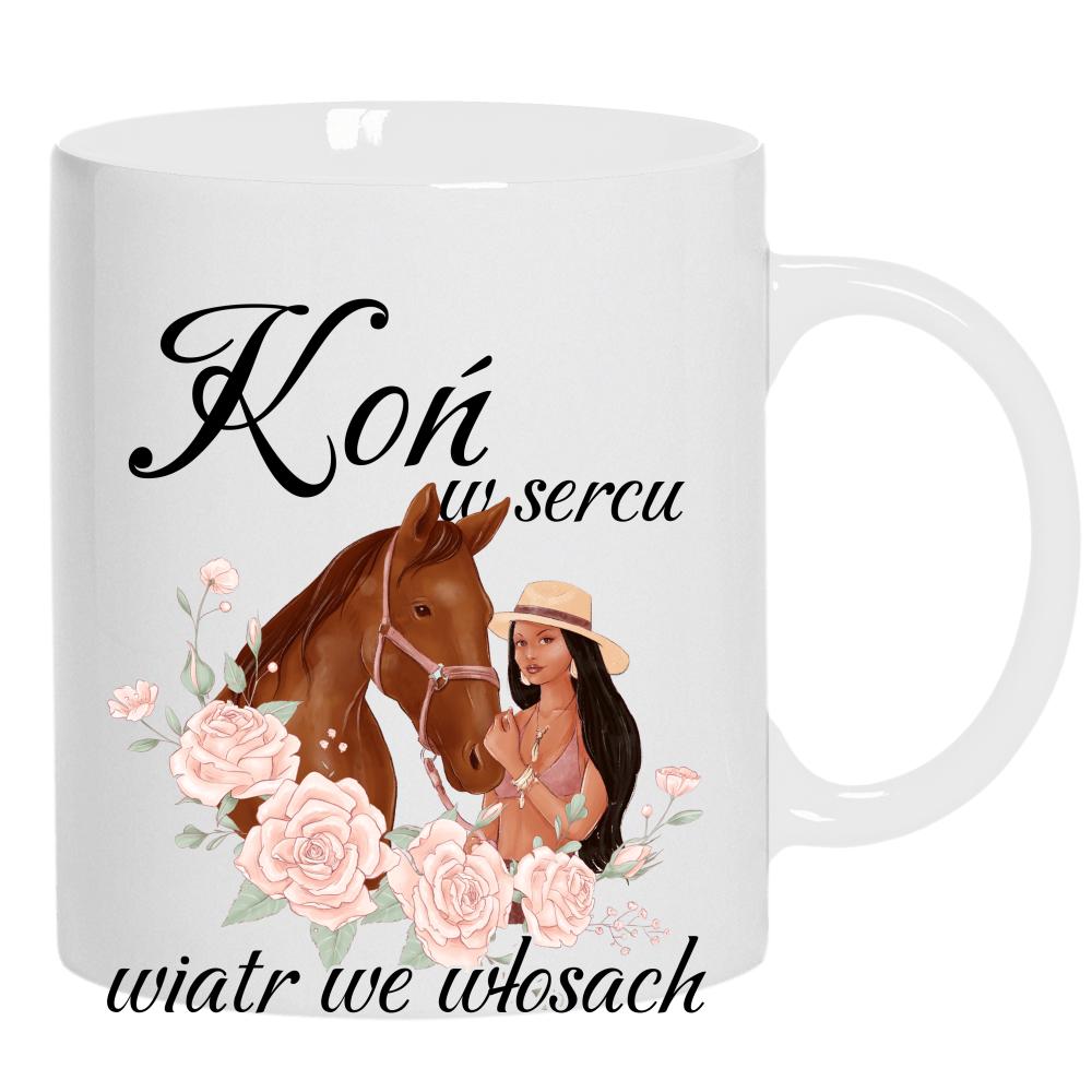 Koń w sercu, wiatr we włosach kubek ucho kolor kolor biały