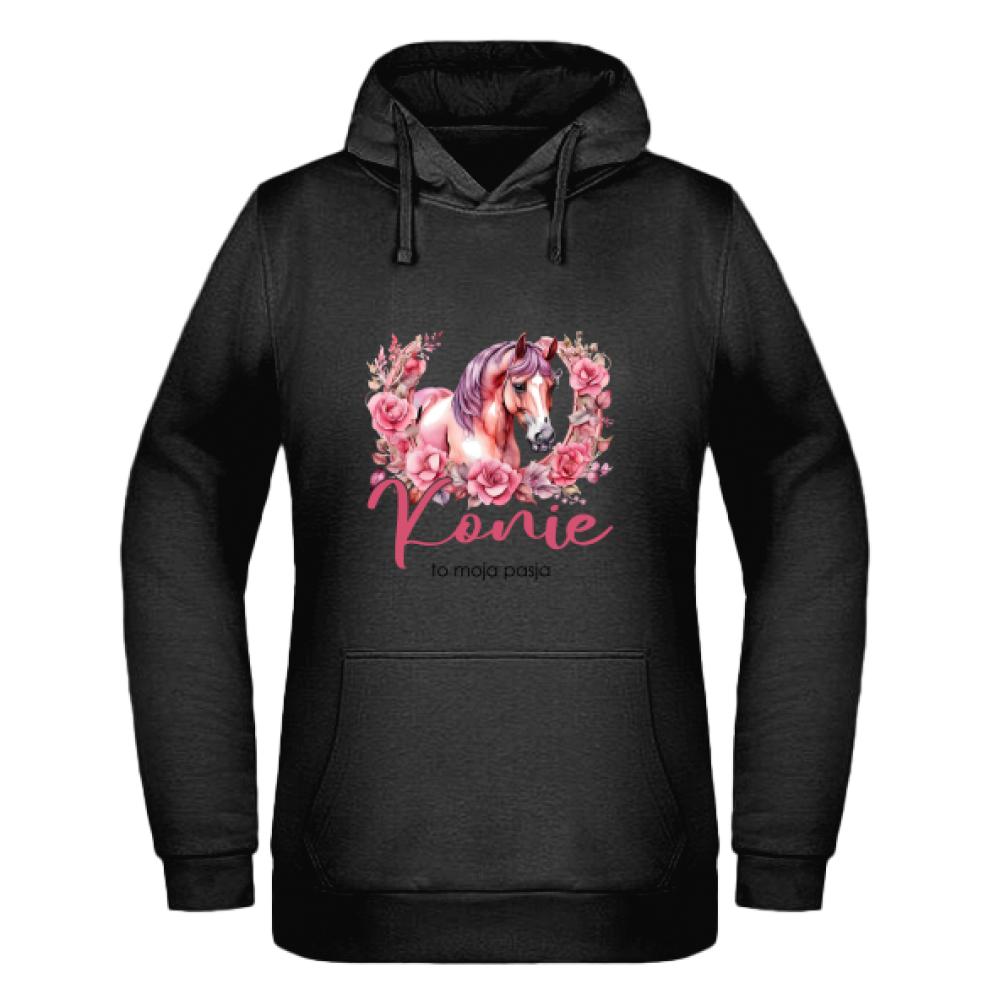 Konie to moja pasja 2 bluza damska z kapturem kolor miętowo zielony