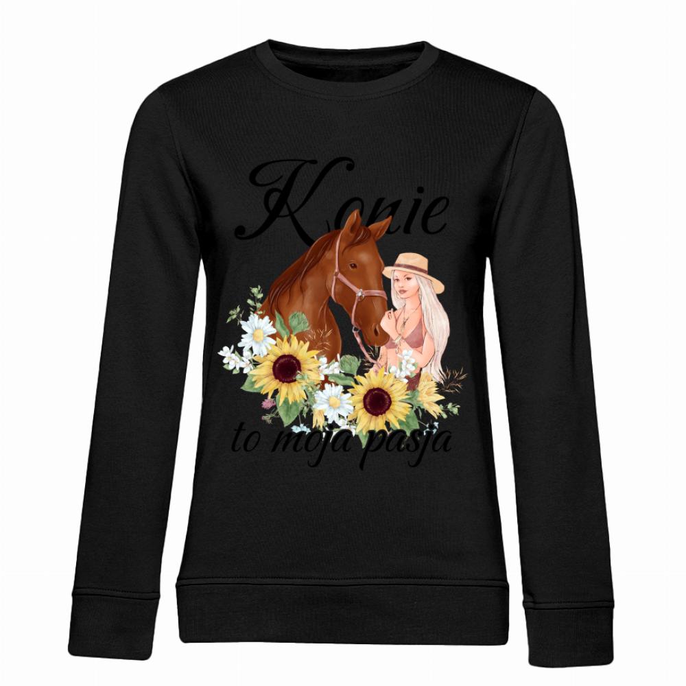 Konie to moja pasja bluza damska bez kaptura kolor navy