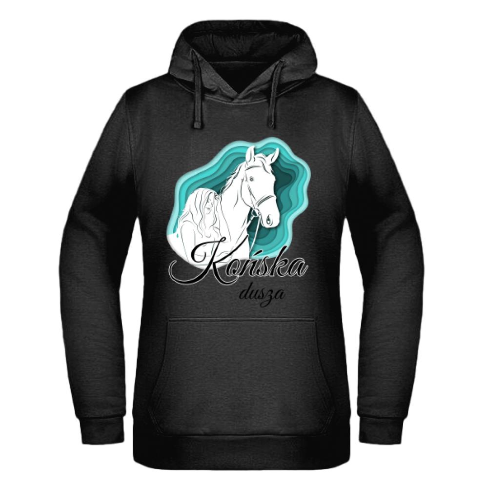 Końska dusza bluza damska z kapturem kolor czarnyy