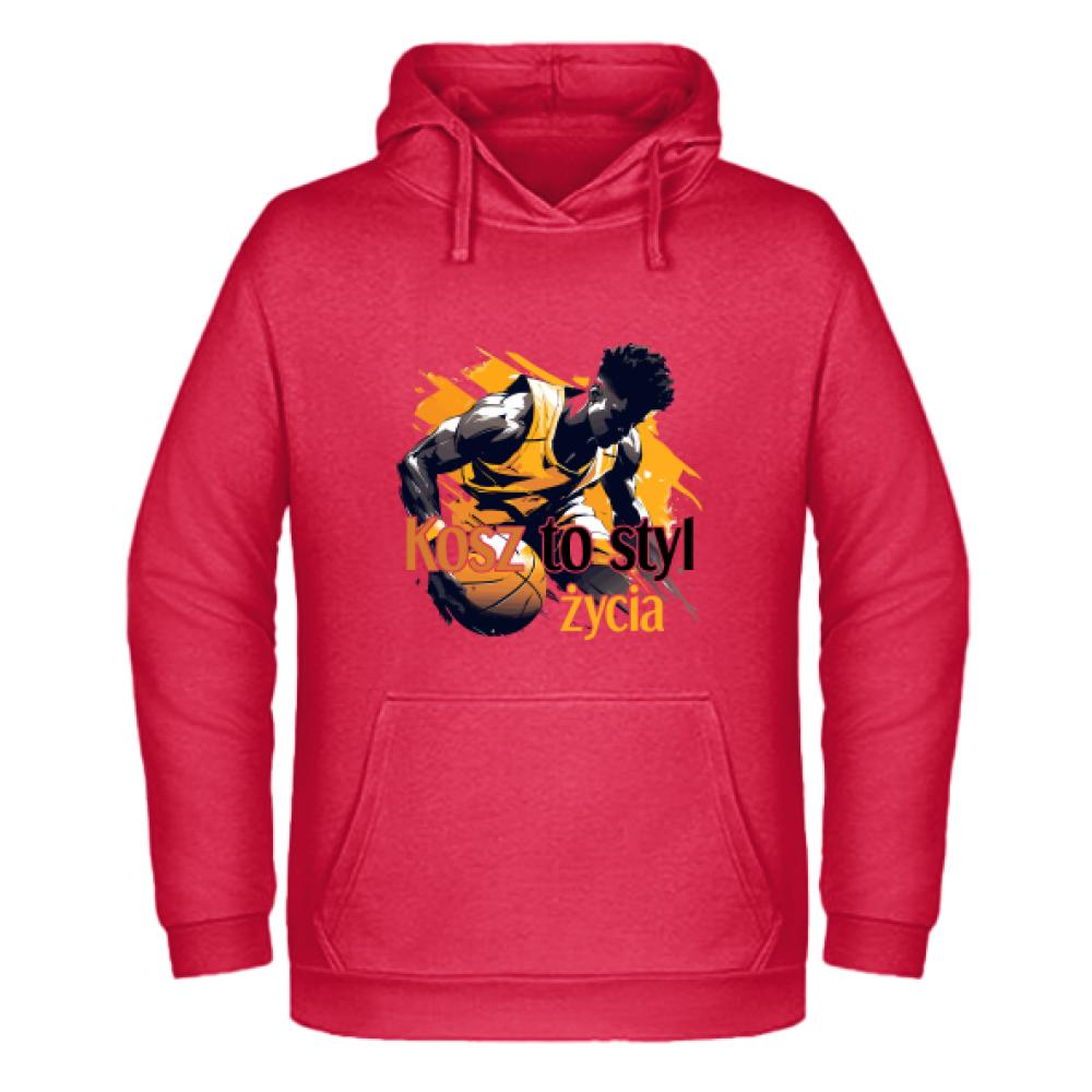 Koszykówka to styl życia bluza męska z kapturem kolor czerwony