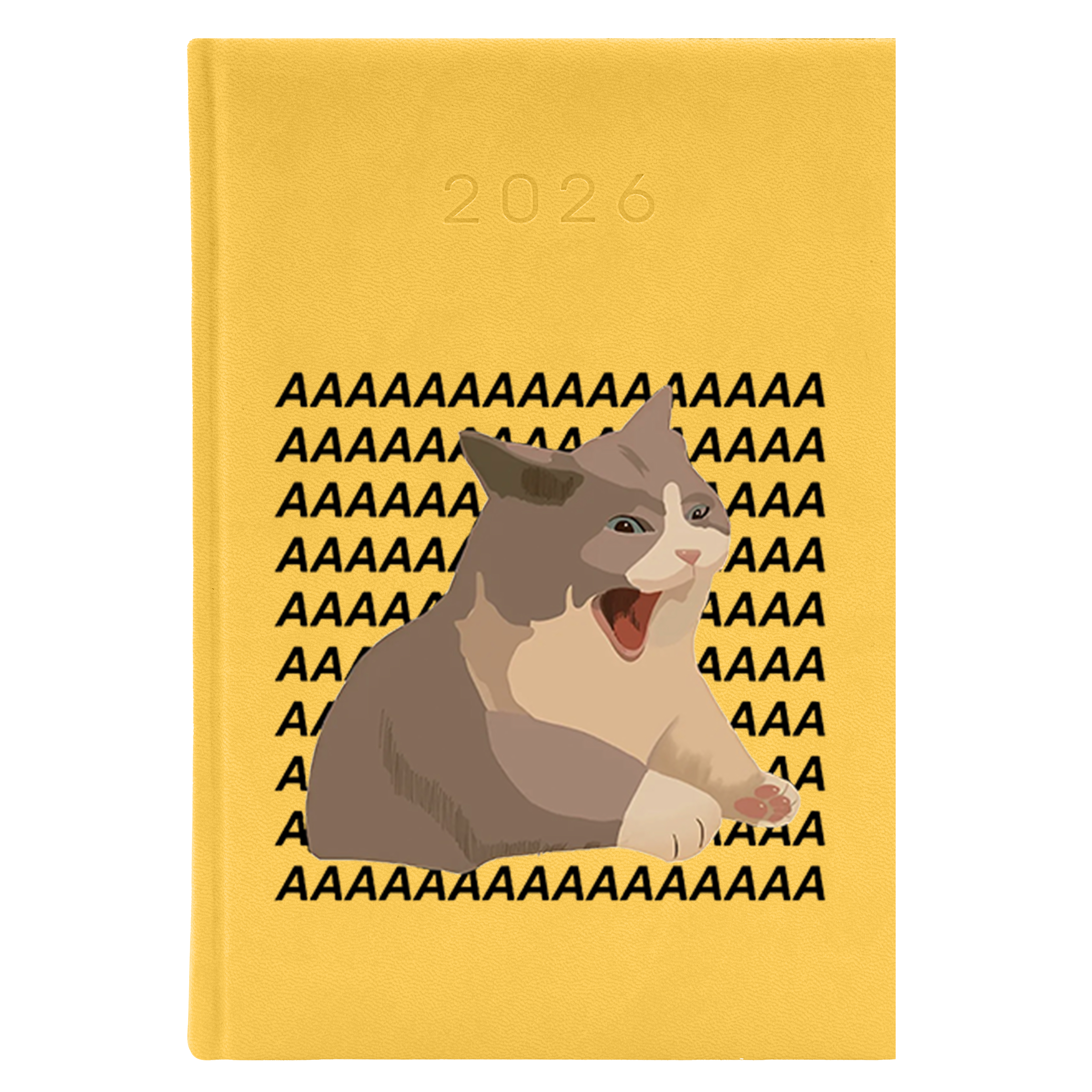 Kot AAAAAAAAAAAAAAAA kalendarz książkowy a5 2026 kolor żółty kalendarz