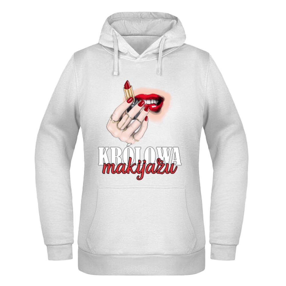 KRÓLOWA MAKIJAŻU bluza damska z kapturem kolor biały