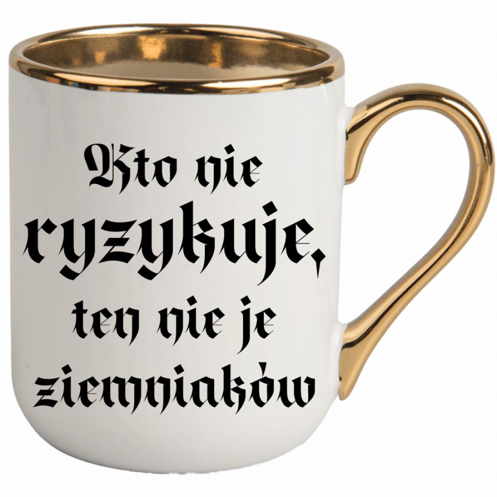 Kto nie ryzykuje, ten nie je ziemniaków kubek elegant biały kolor czerwony latte