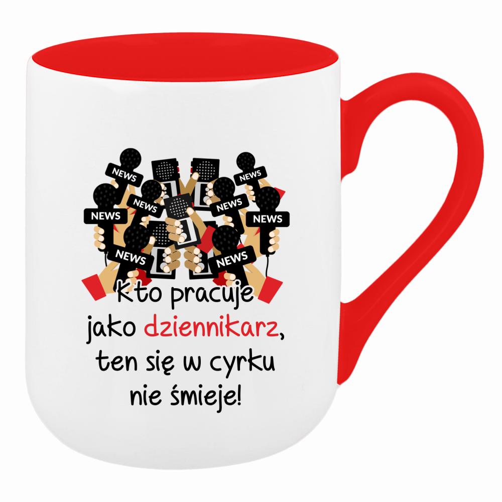 KTO PRACUJE JAKO DZIENNIKARZ kubek coffee kolor czerwony latte