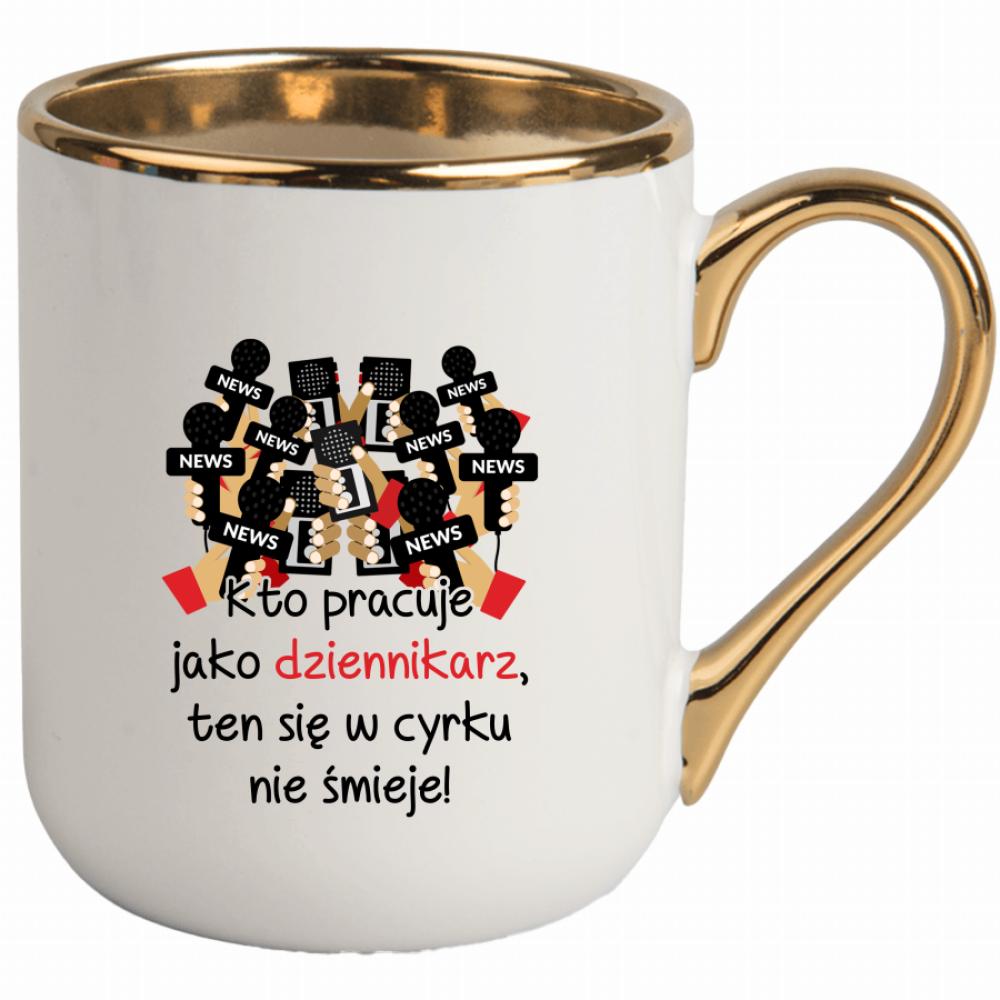 KTO PRACUJE JAKO DZIENNIKARZ kubek elegant biały kolor żółty