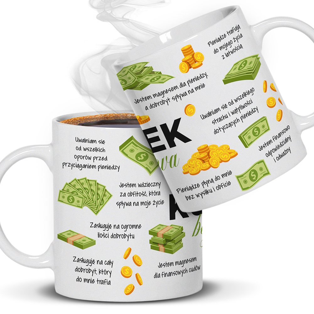KUBEK BOGACTWA – AFIRMACJE kubek ucho kolor kolor biały