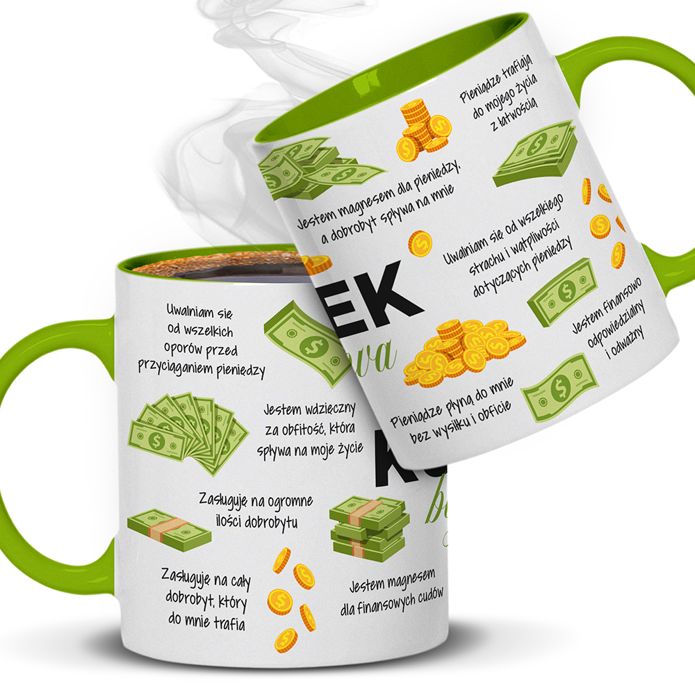 KUBEK BOGACTWA – AFIRMACJE kubek ucho kolor kolor zielony