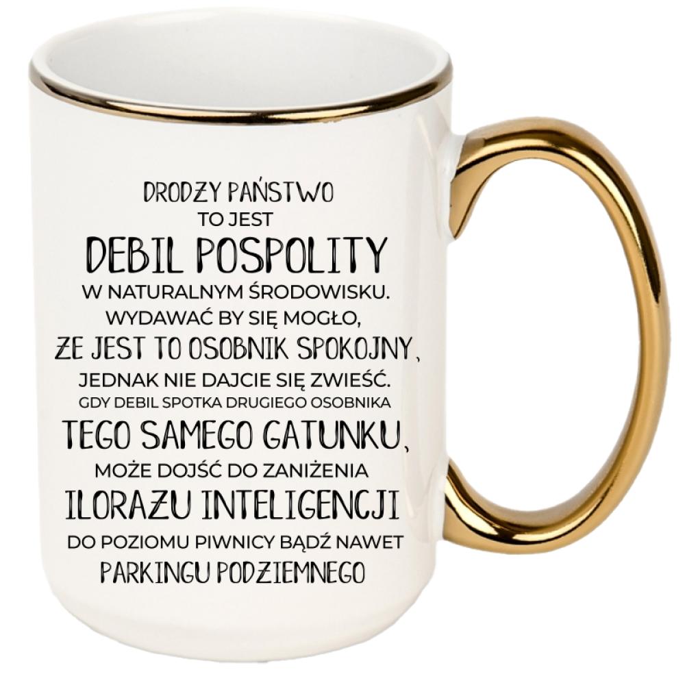 Kubek debil pospolity kubek xxl złoty rant i ucho kolor red