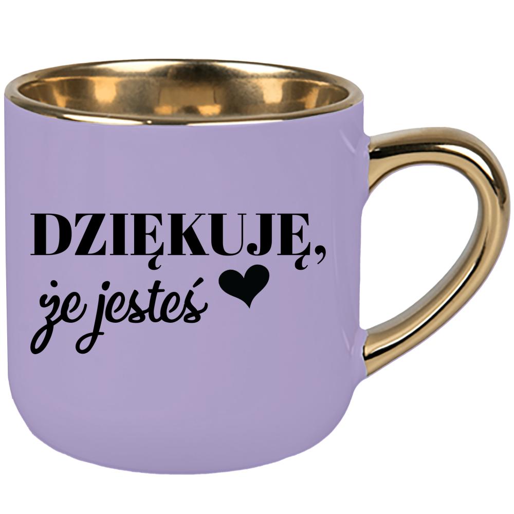 Kubek Dziękuję, że jesteś kubek elegant duży kolor pastelowy fiolet