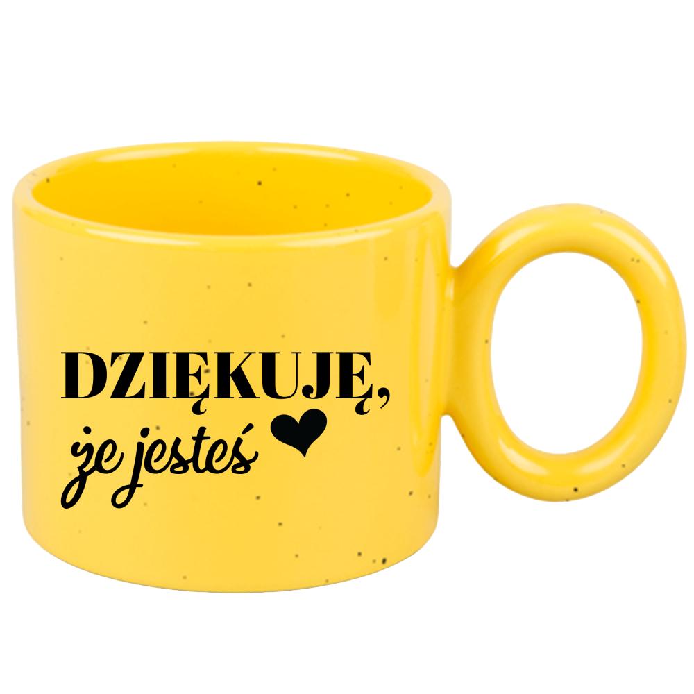 Kubek Dziękuję, że jesteś kubek ravenna żółty kolor pastelowy fiolet