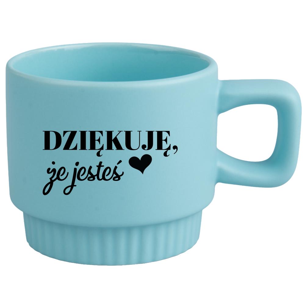 Kubek Dziękuję, że jesteś kubek ryflowany niebieski kolor pastelowy fiolet
