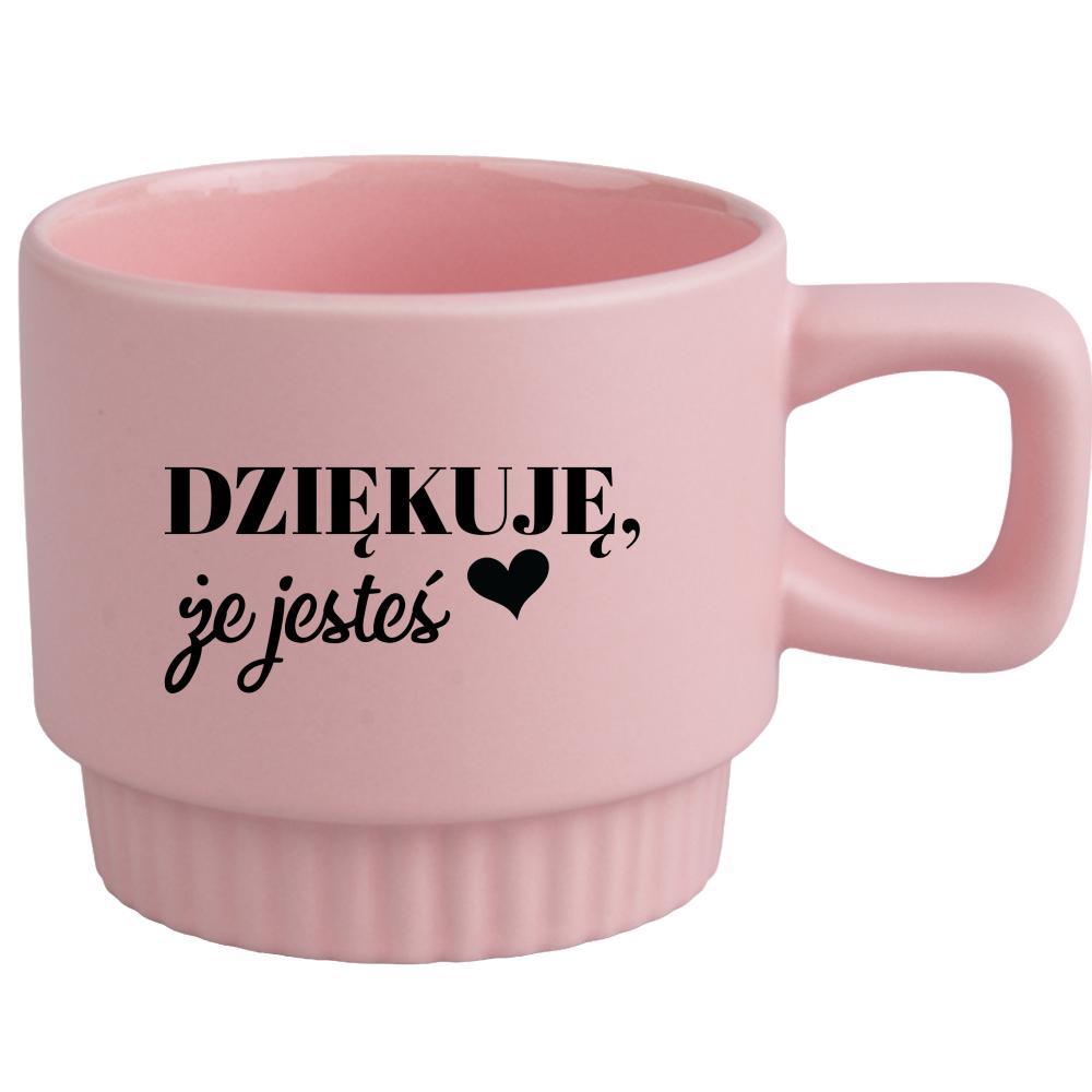 Kubek Dziękuję, że jesteś kubek ryflowany różowy kolor różowawo-szary