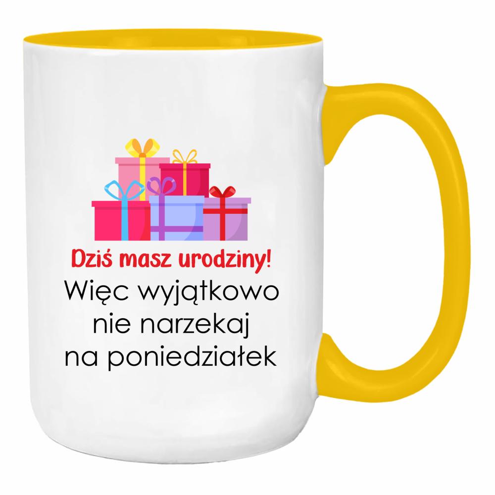 Kubek Dziś masz urodziny duży kubek ucho kolor kolor żółty