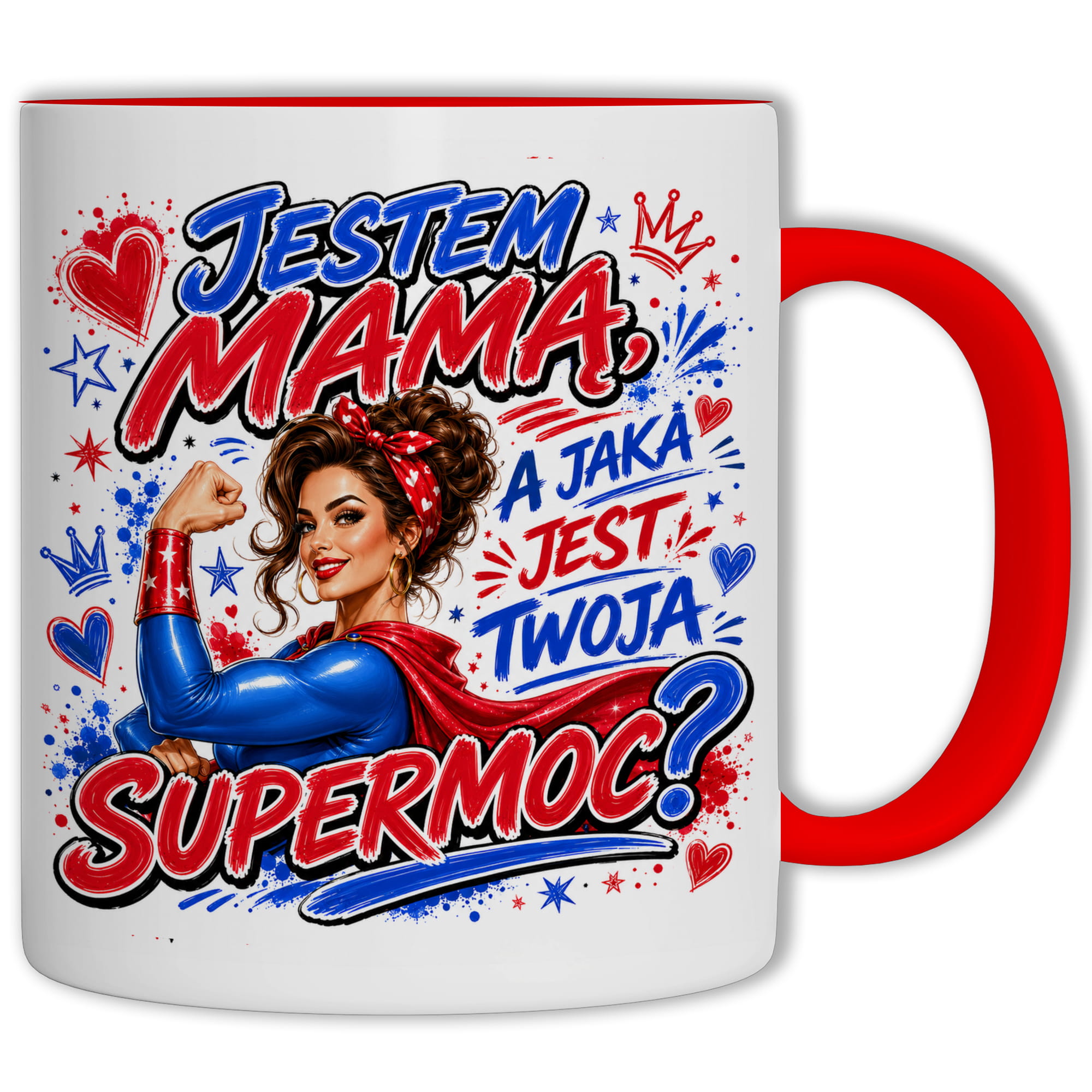 Kubek Jestem mamą a jaka jest Twoja supermoc kubek ucho kolor kolor czerwony