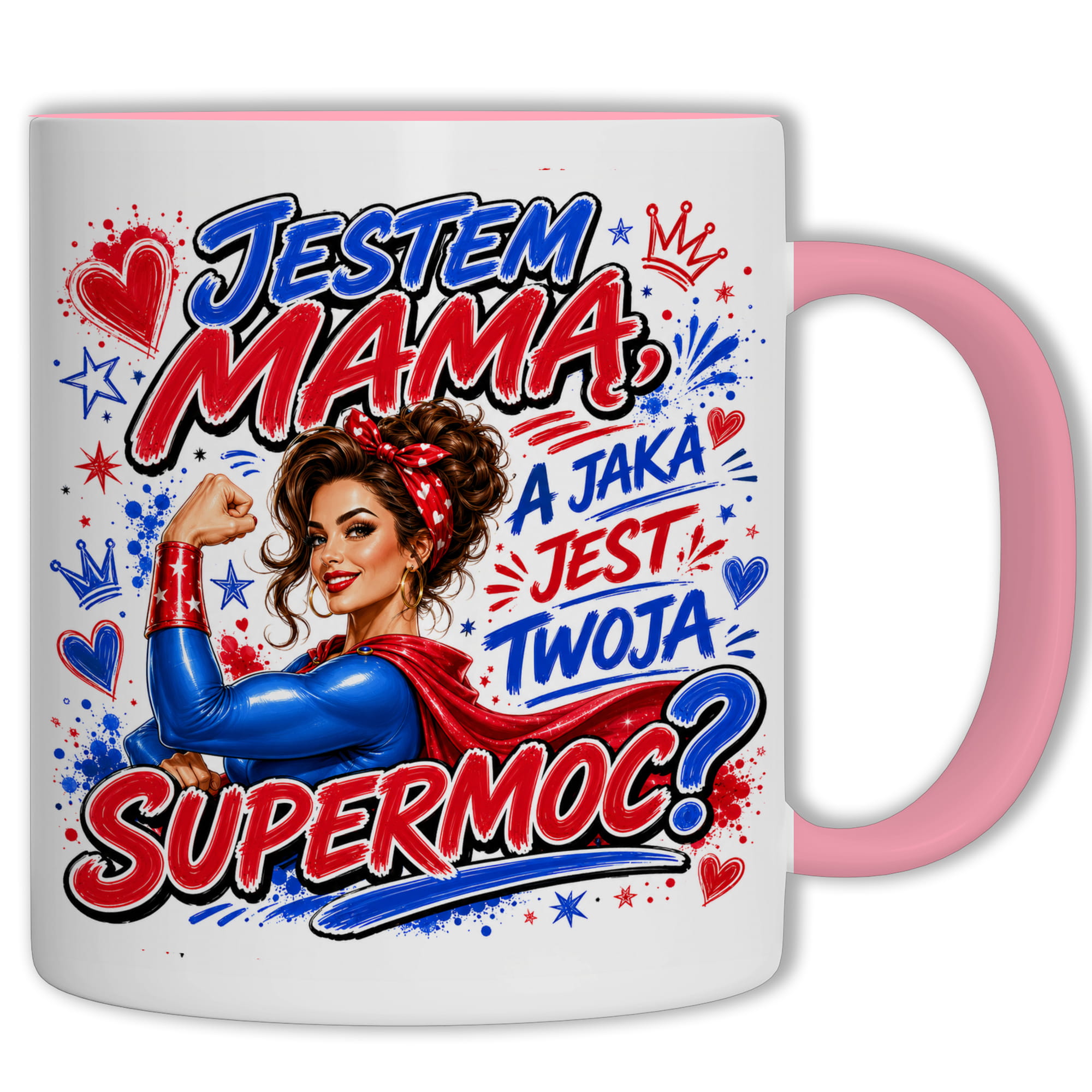 Kubek Jestem mamą a jaka jest Twoja supermoc kubek ucho kolor kolor różowy