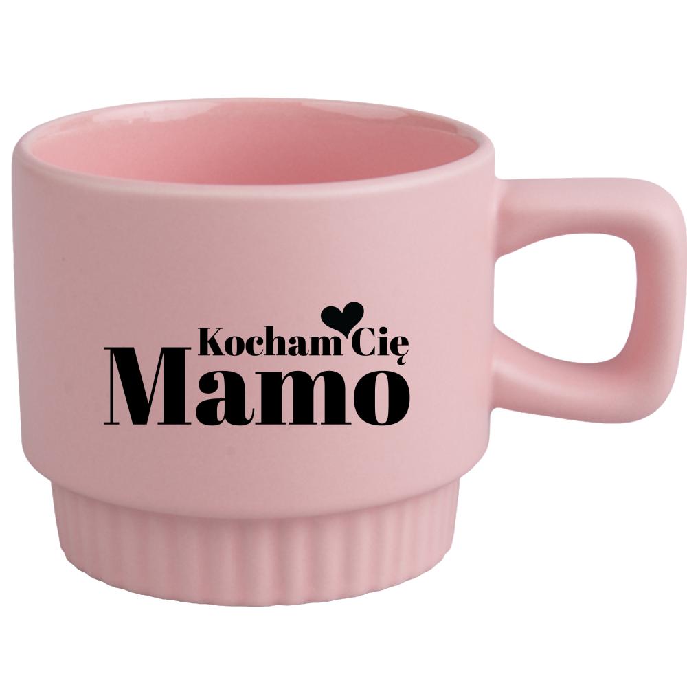 Kubek Kocham Cię mamo kubek ryflowany różowy kolor żółty matowy