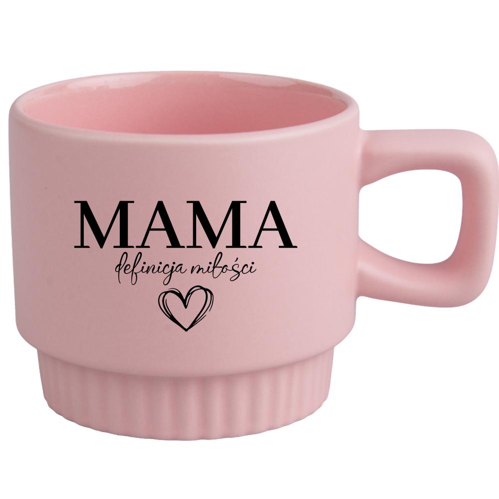 Kubek Mama – definicja miłości kubek ryflowany różowy kolor różowawo-szary