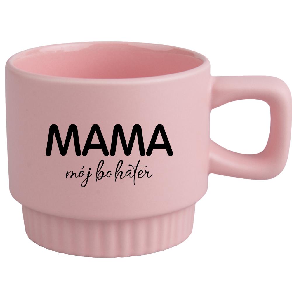 Kubek Mama mój bohater kubek ryflowany różowy kolor żółty matowy