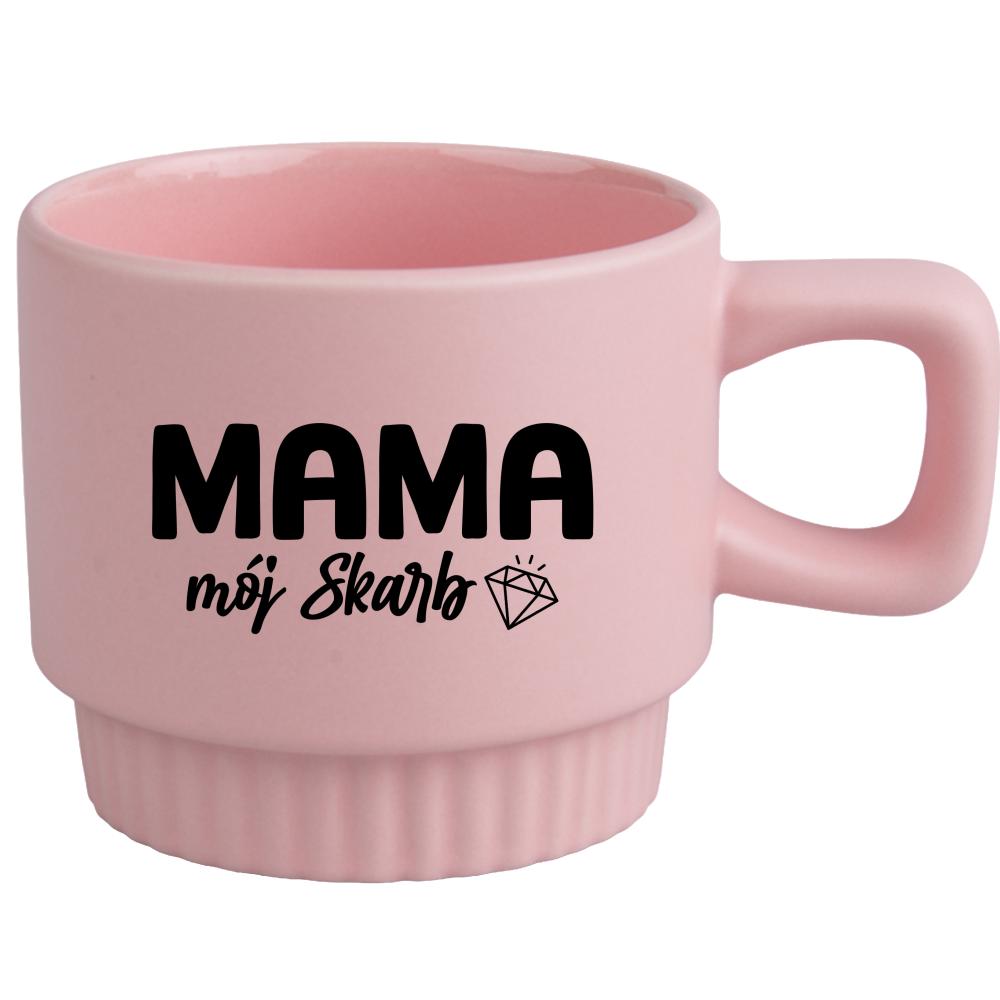 Kubek Mama – mój skarb kubek ryflowany różowy kolor pastelowy fiolet
