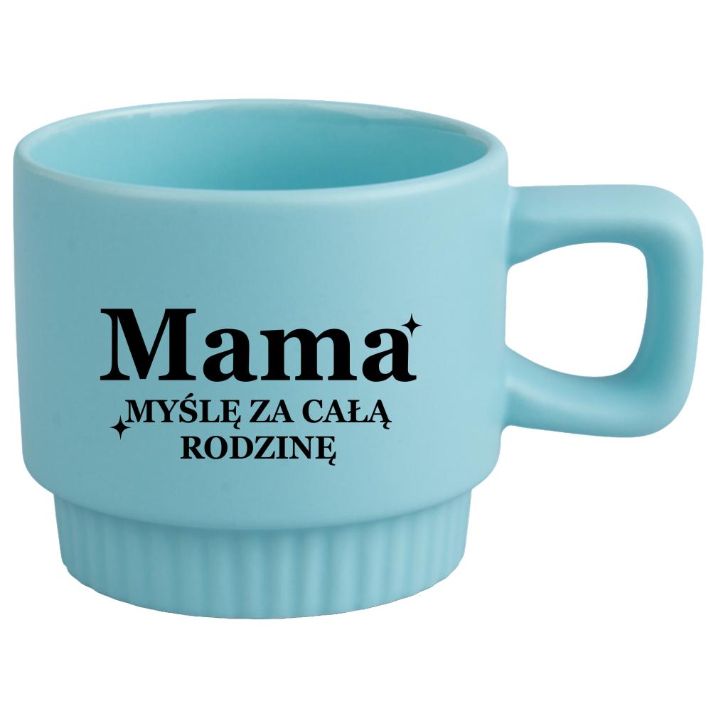 Kubek Mama – myślę za całą rodzinę kubek ryflowany niebieski kolor zielony 2