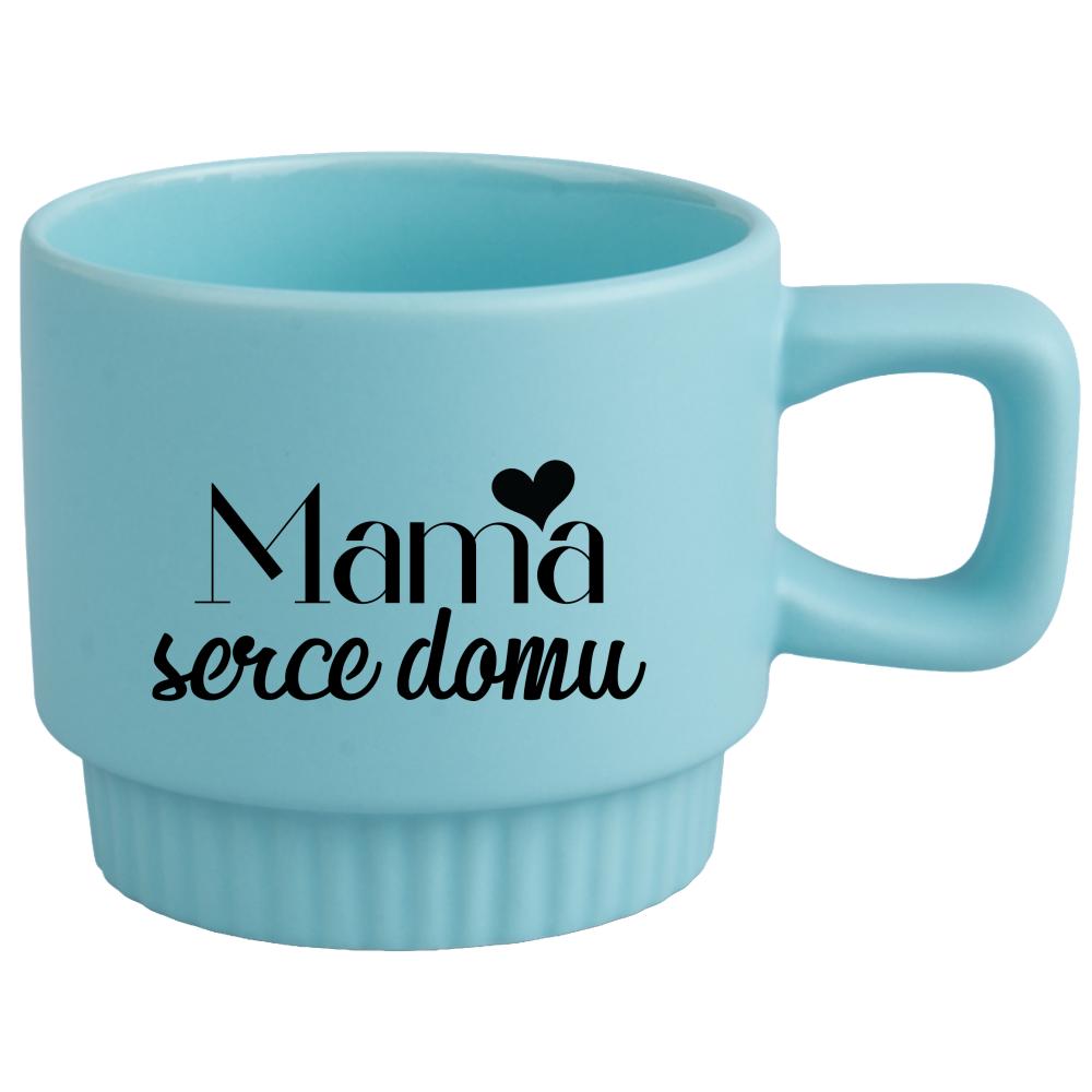 Kubek Mama – serce domu kubek ryflowany niebieski kolor żółty matowy