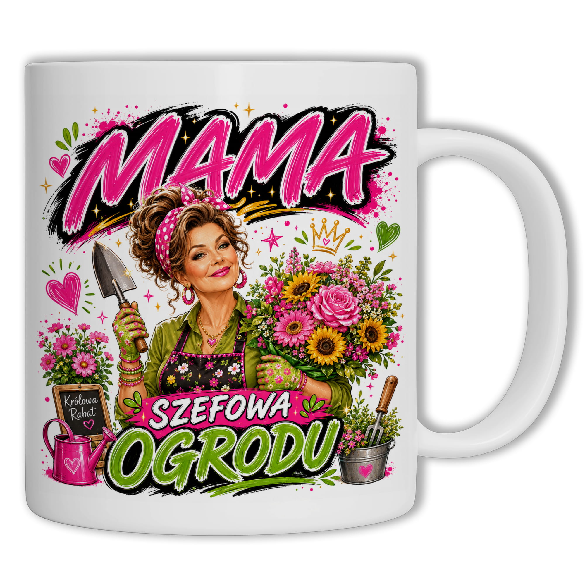 Kubek Mama szefowa ogrodu kubek ucho kolor
