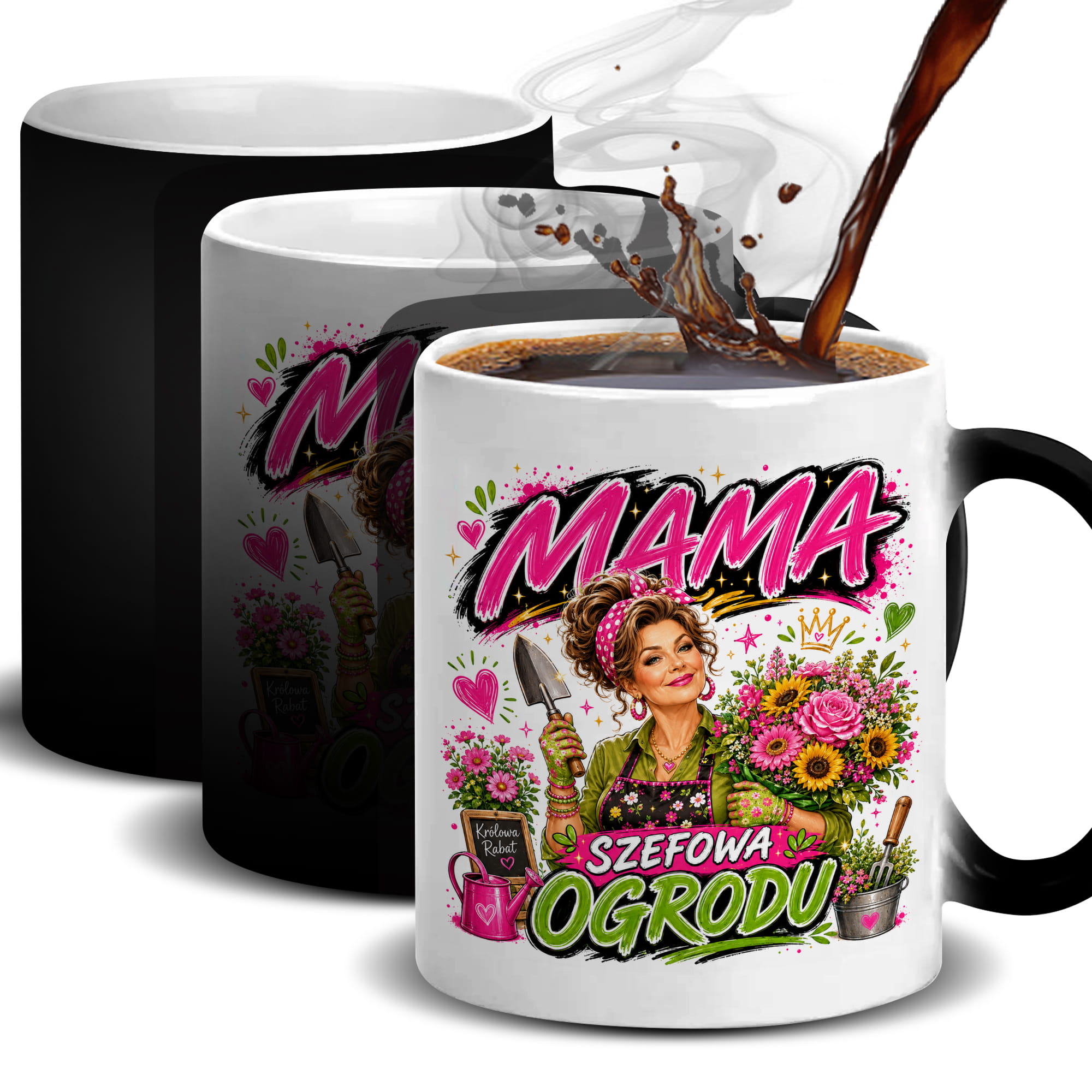 Kubek Mama szefowa ogrodu kubek magiczny kolor czarny