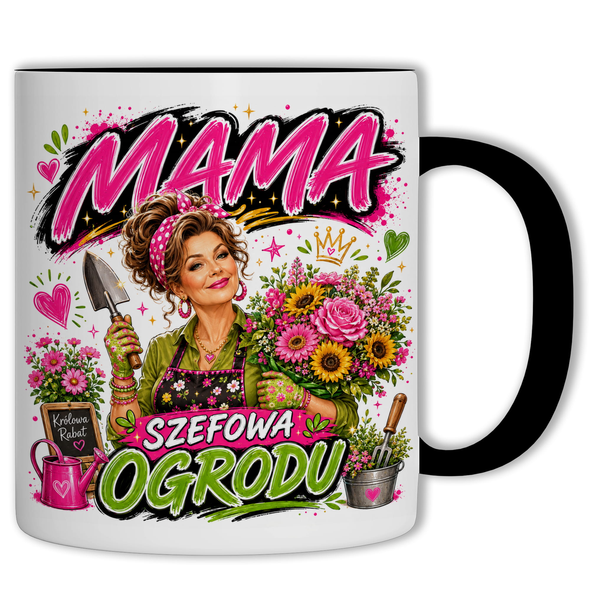 Kubek Mama szefowa ogrodu kubek ucho kolor kolor czarnyy