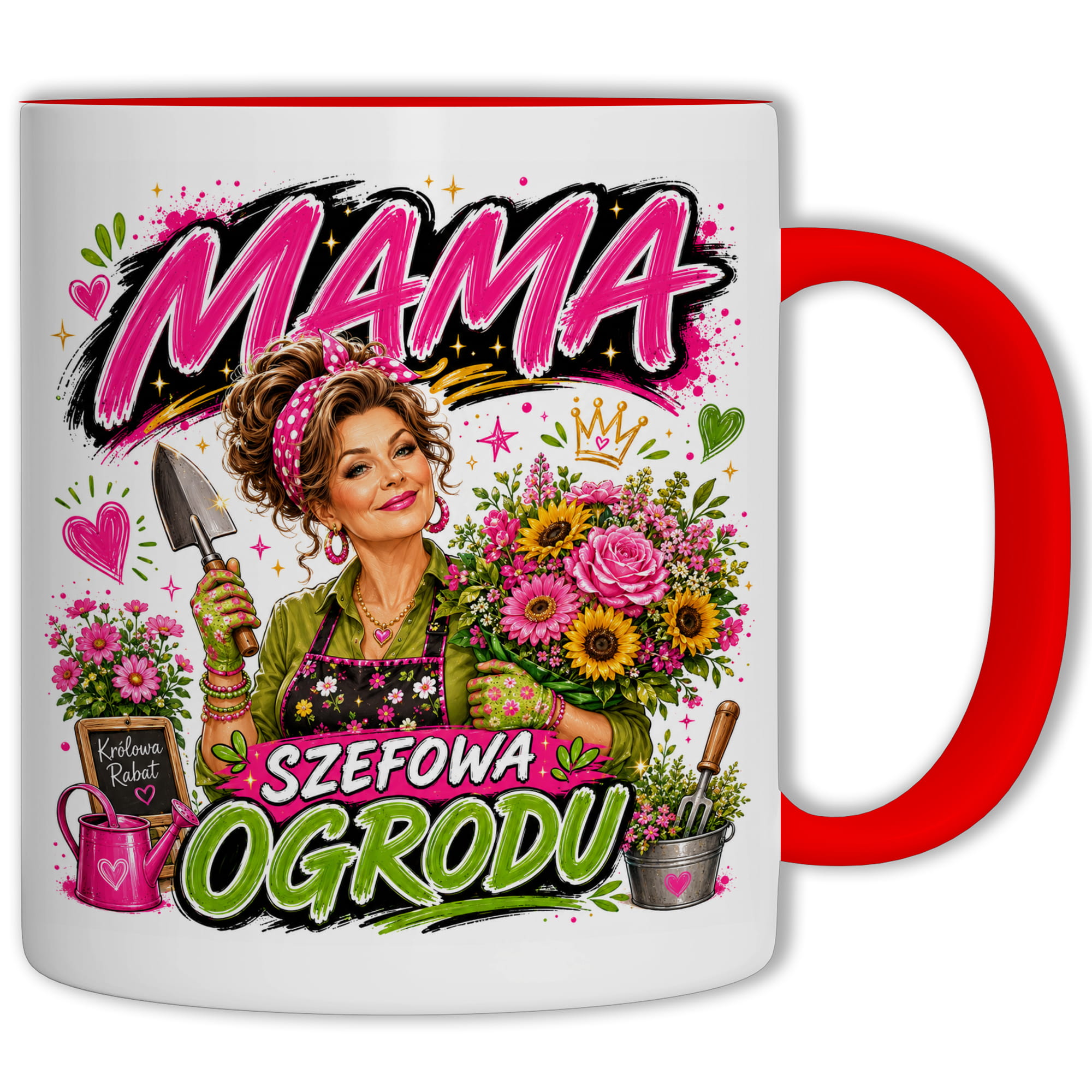 Kubek Mama szefowa ogrodu kubek ucho kolor kolor czerwony