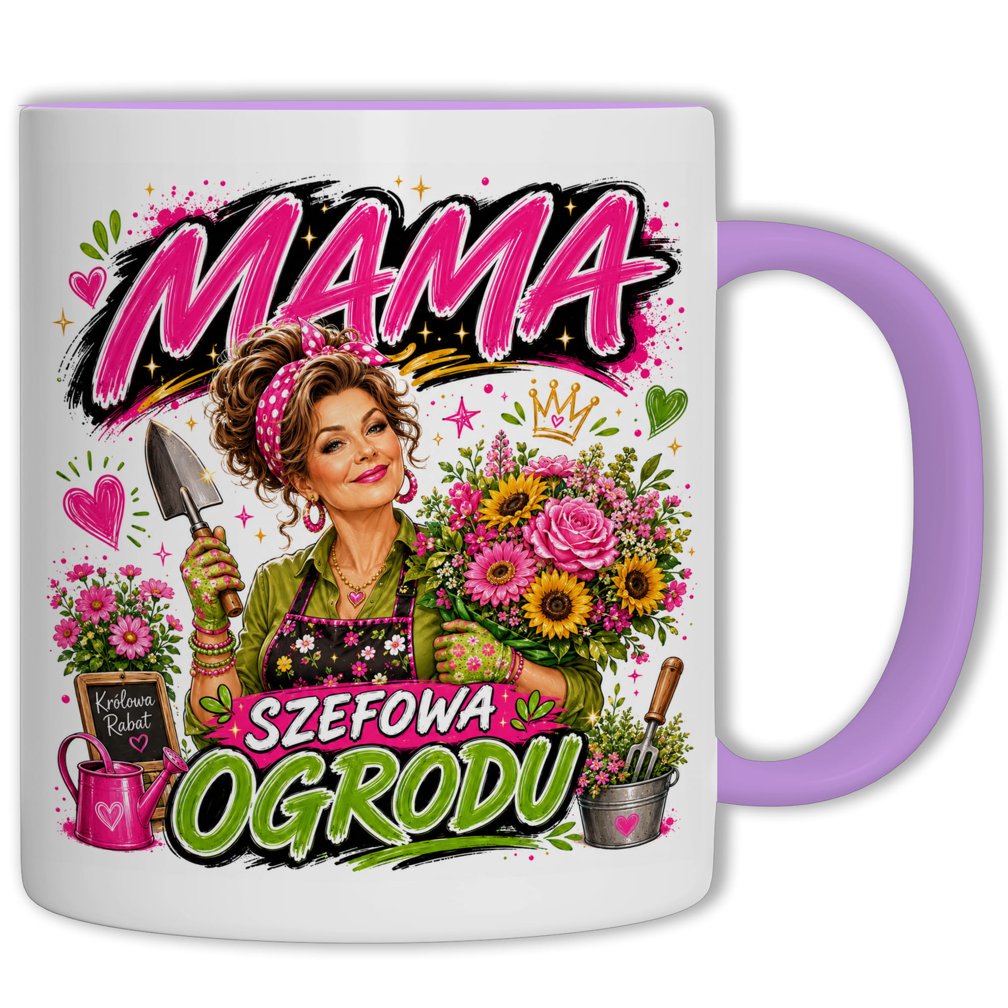 Kubek Mama szefowa ogrodu kubek ucho kolor kolor jasnofioletowy