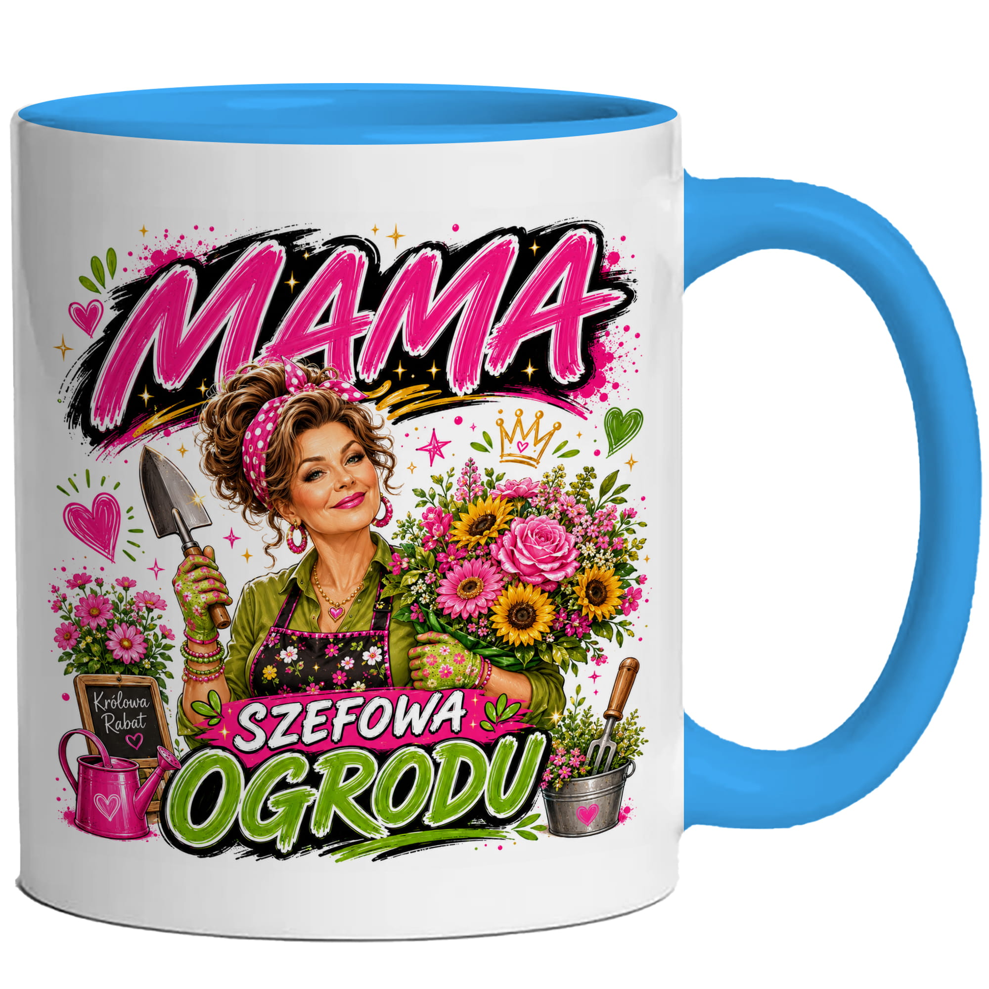 Kubek Mama szefowa ogrodu kubek ucho kolor kolor jasnoniebieski
