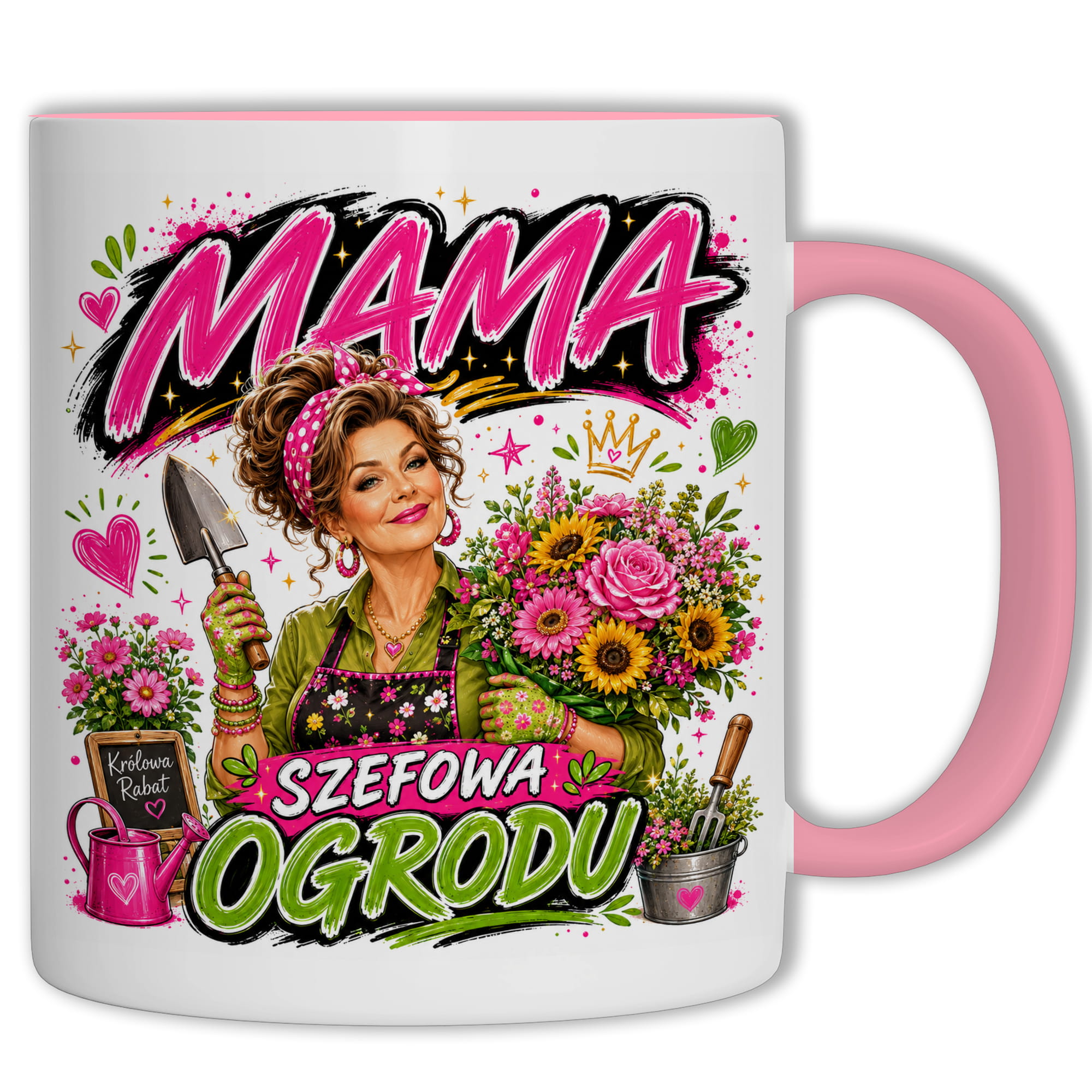 Kubek Mama szefowa ogrodu kubek ucho kolor kolor różowy