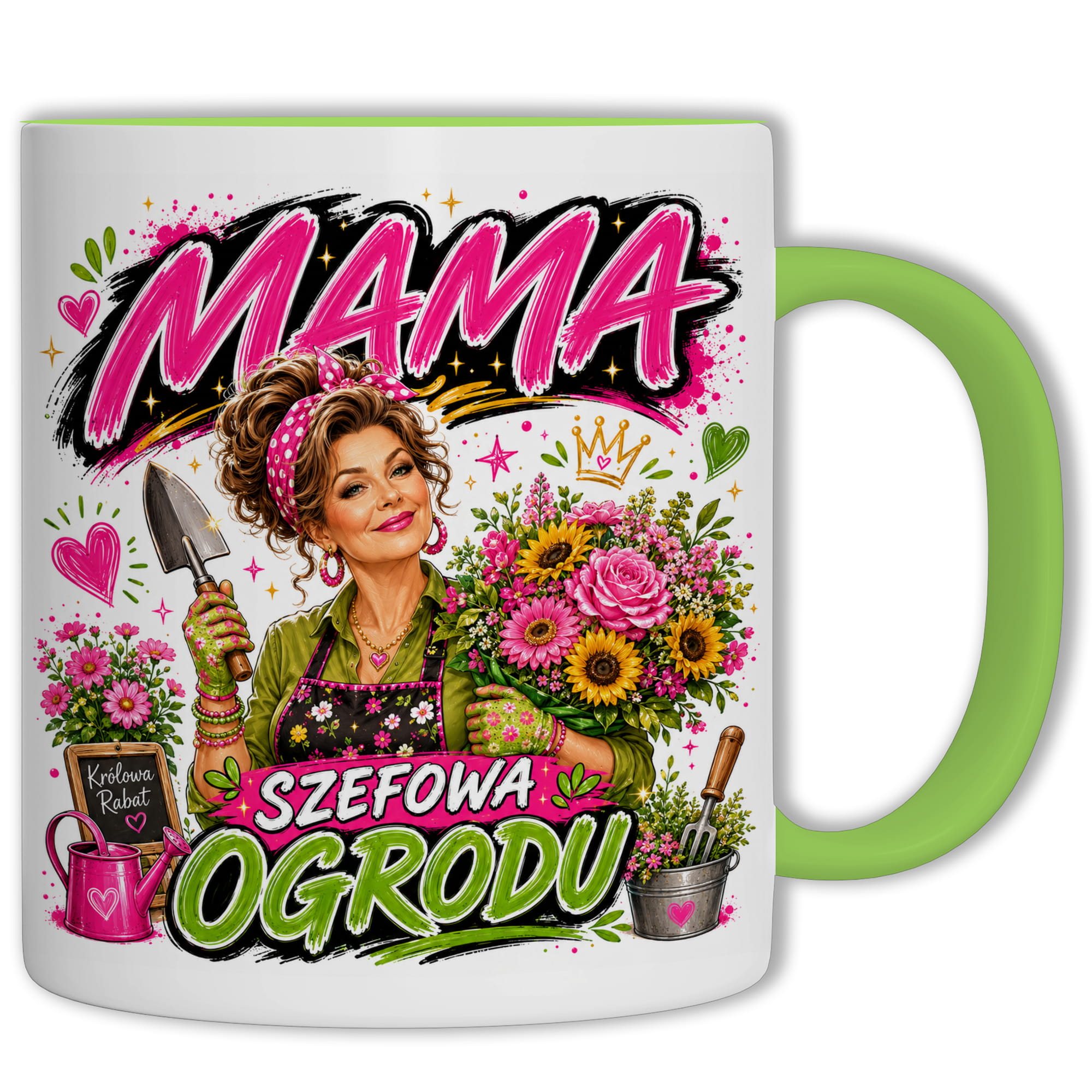 Kubek Mama szefowa ogrodu kubek ucho kolor kolor zielony