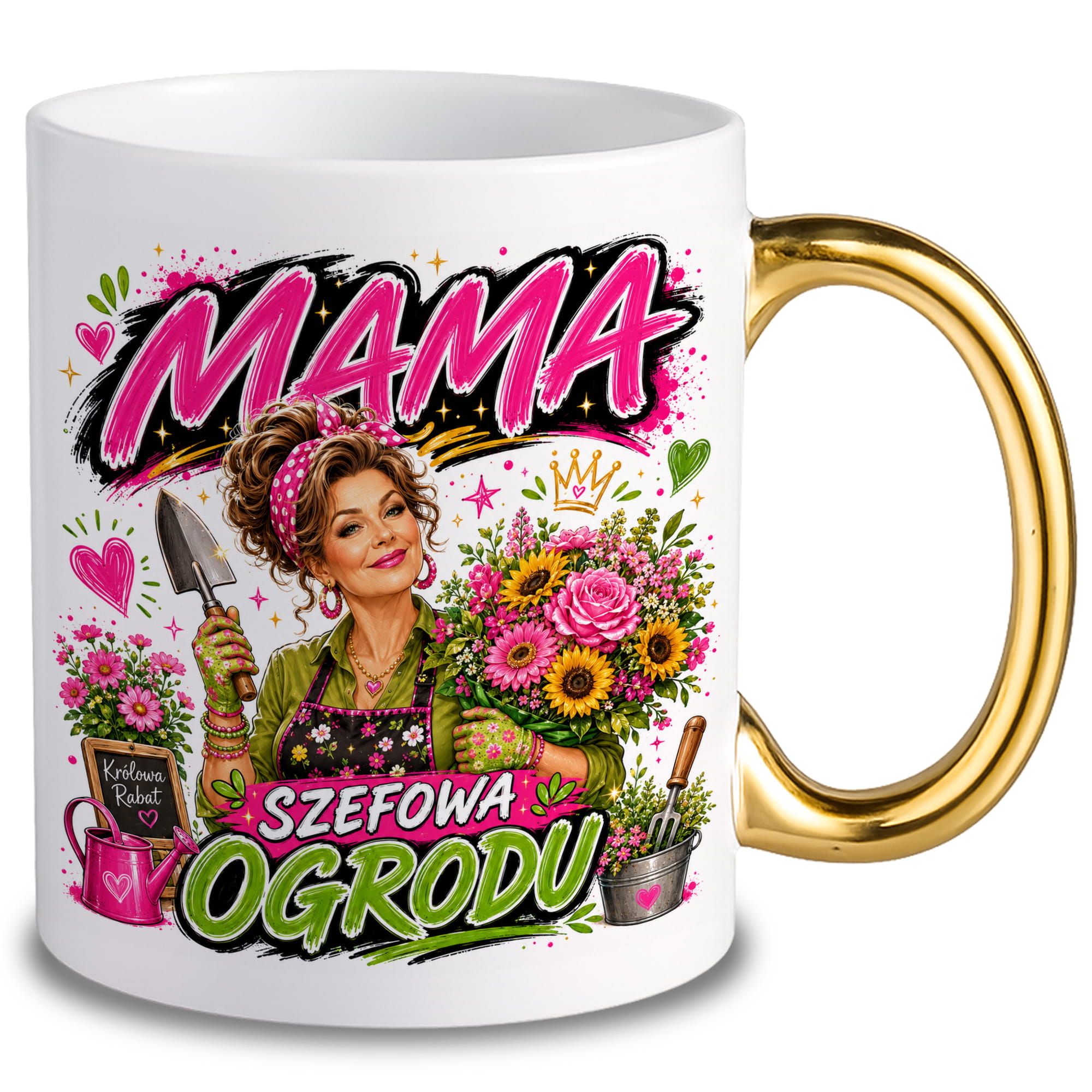 Kubek Mama szefowa ogrodu kubek ucho złote kolor złoty