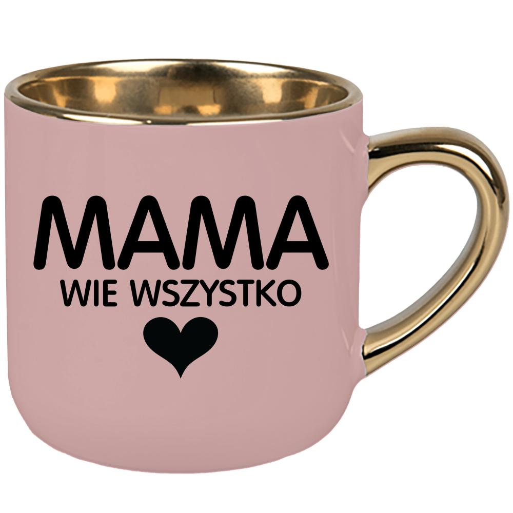 Kubek Mama wie wszystko kubek elegant duży kolor różowawo-szary