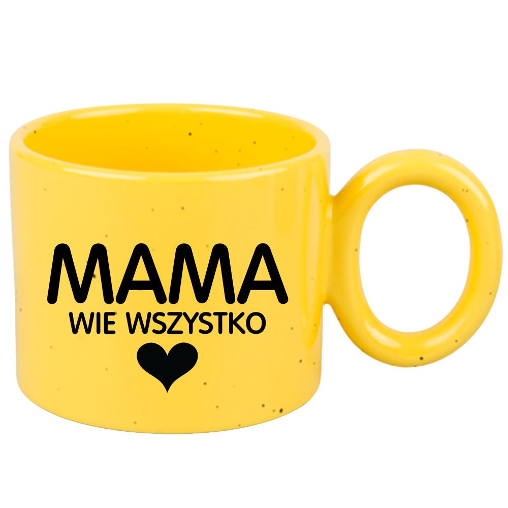 Kubek Mama wie wszystko kubek ravenna żółty kolor różowy matowy