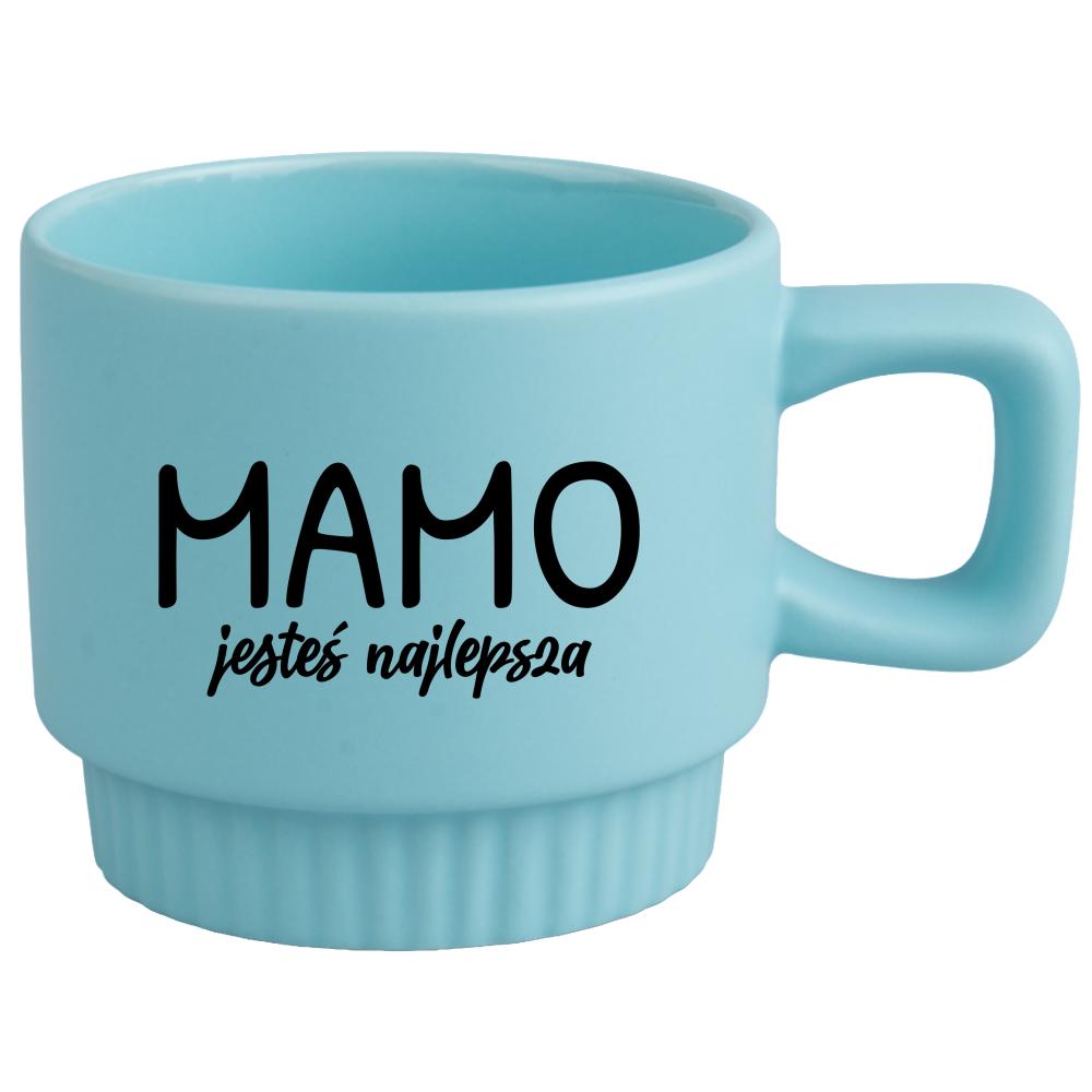 Kubek Mamo jesteś najlepsza kubek ryflowany niebieski kolor pastelowy fiolet
